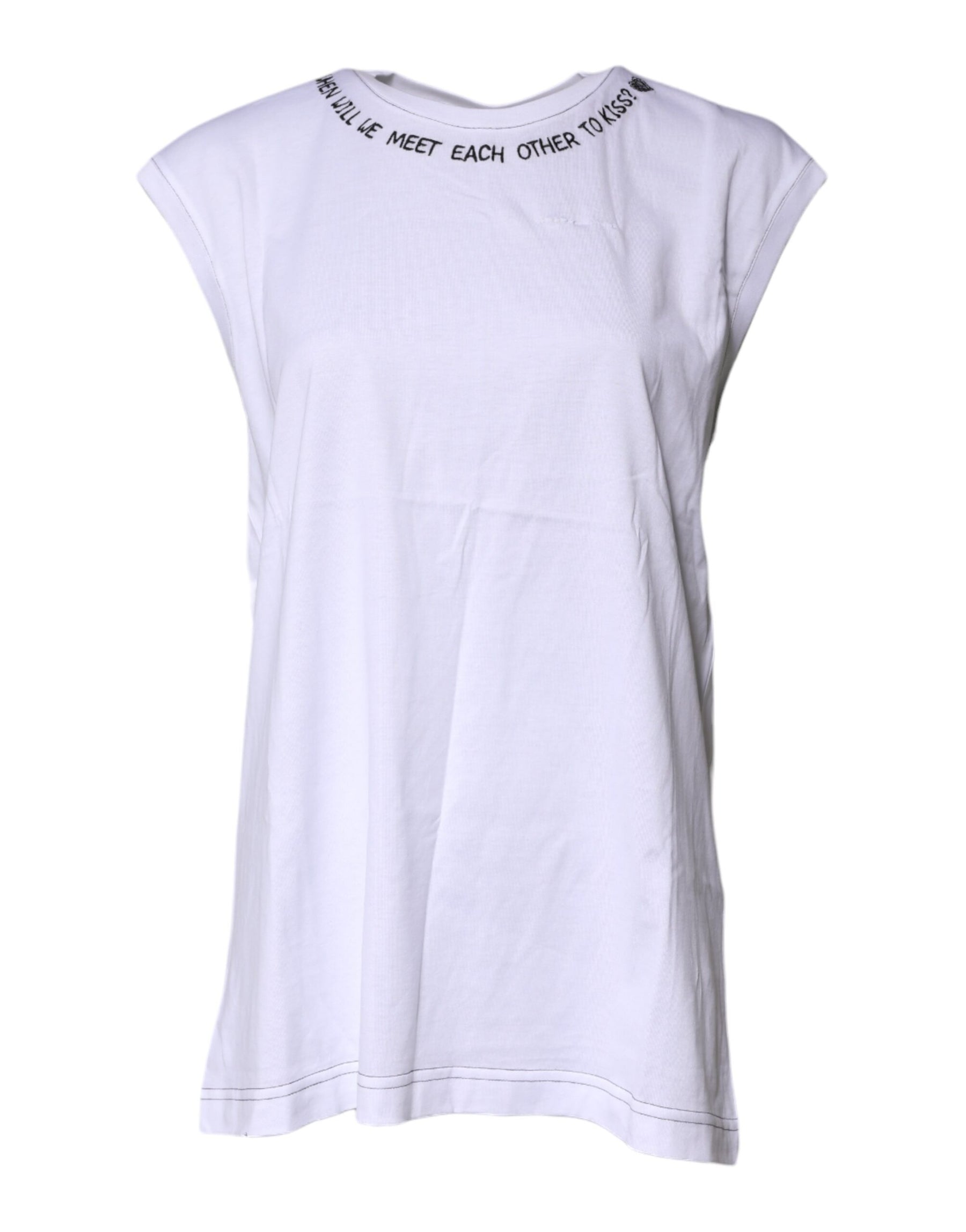 Dolce & Gabbana White Cotton Sleeveless Printed Tank T-shirt | Regal Royce