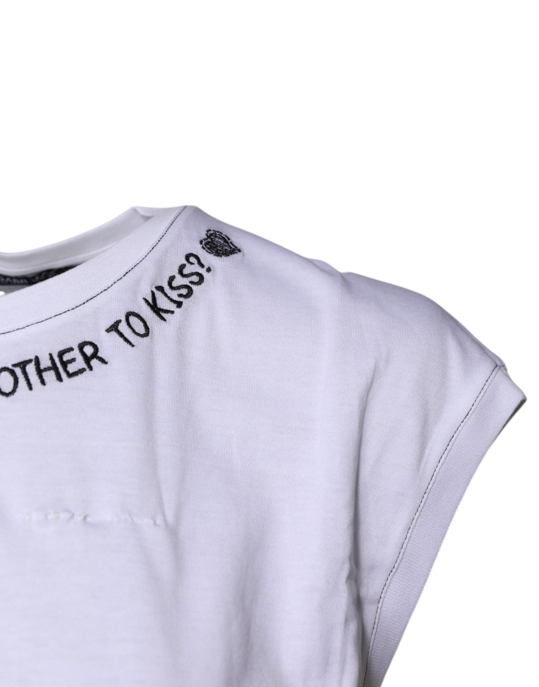 Dolce & Gabbana White Cotton Sleeveless Printed Tank T-shirt | Regal Royce