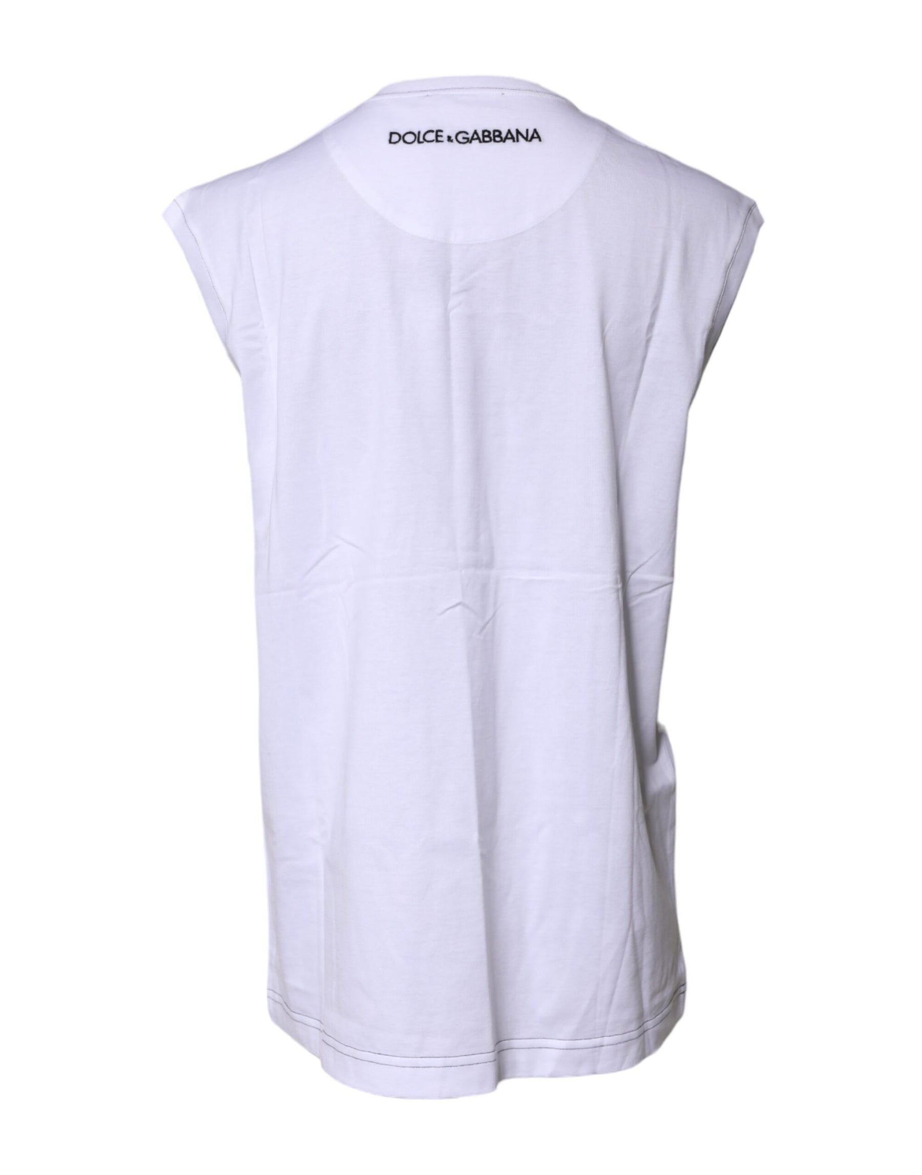 Dolce & Gabbana White Cotton Sleeveless Printed Tank T-shirt | Regal Royce