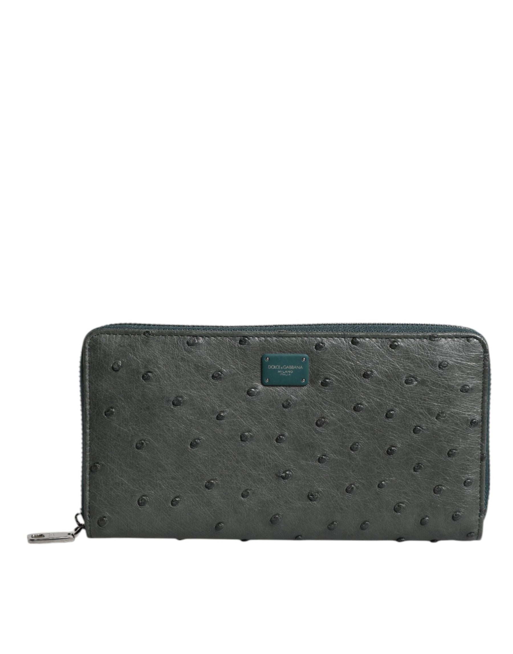 Dolce & Gabbana Green Ostrich Logo Plaque Zip Around Continental Wallet | Regal Royce
