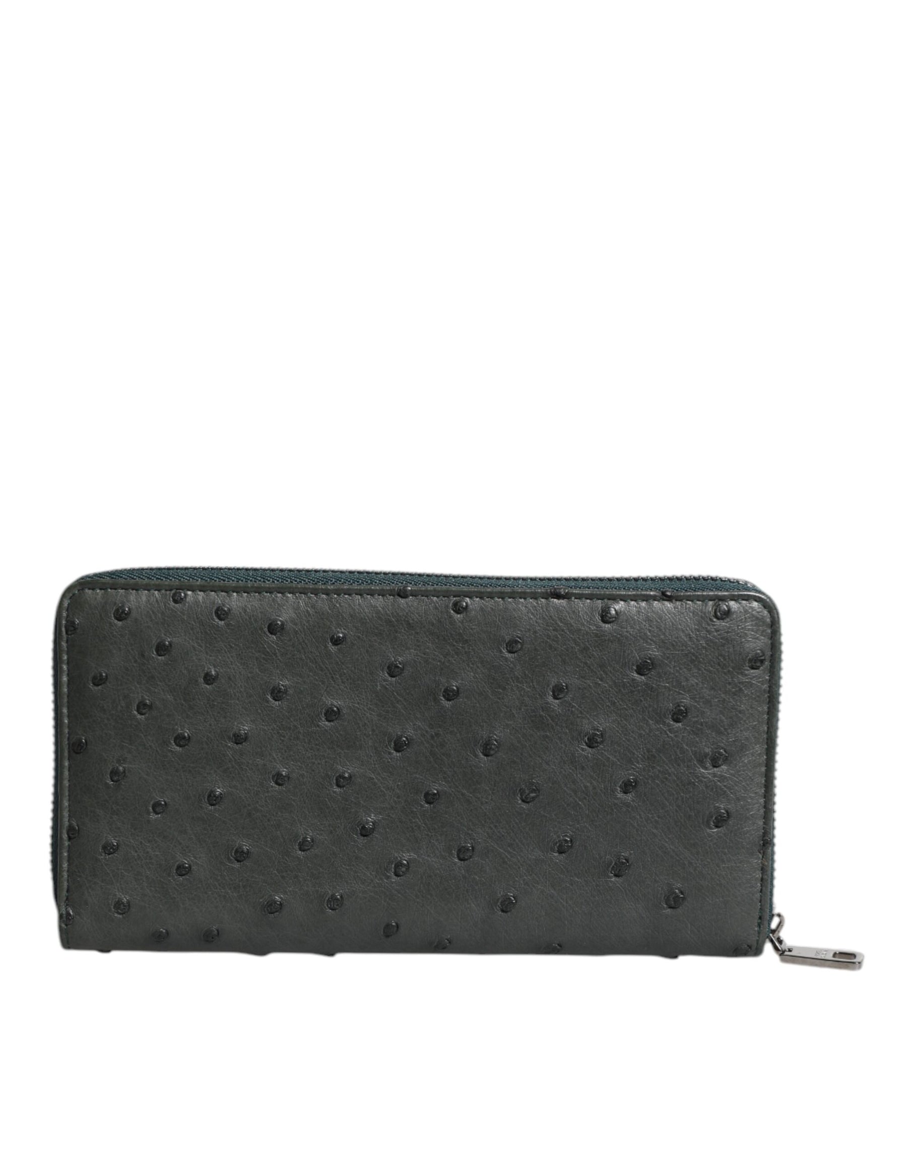 Dolce & Gabbana Green Ostrich Logo Plaque Zip Around Continental Wallet | Regal Royce