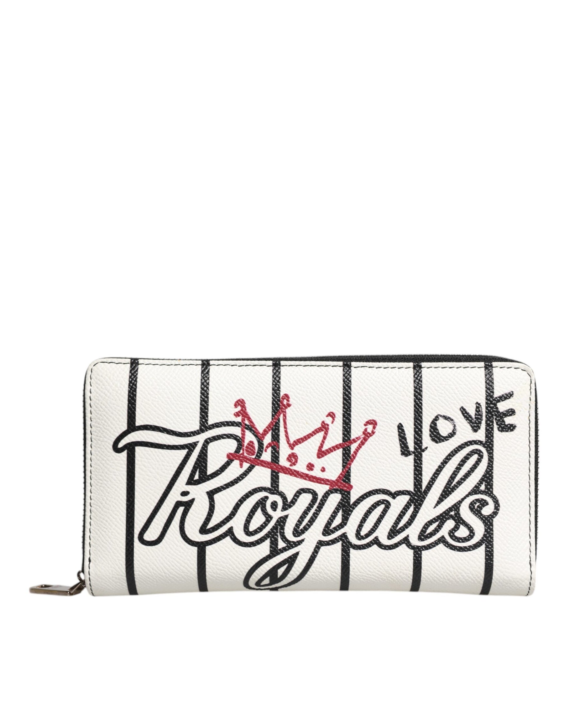 Dolce & Gabbana White Leather DG Crown Royals Continental Zip Around Wallet | Regal Royce