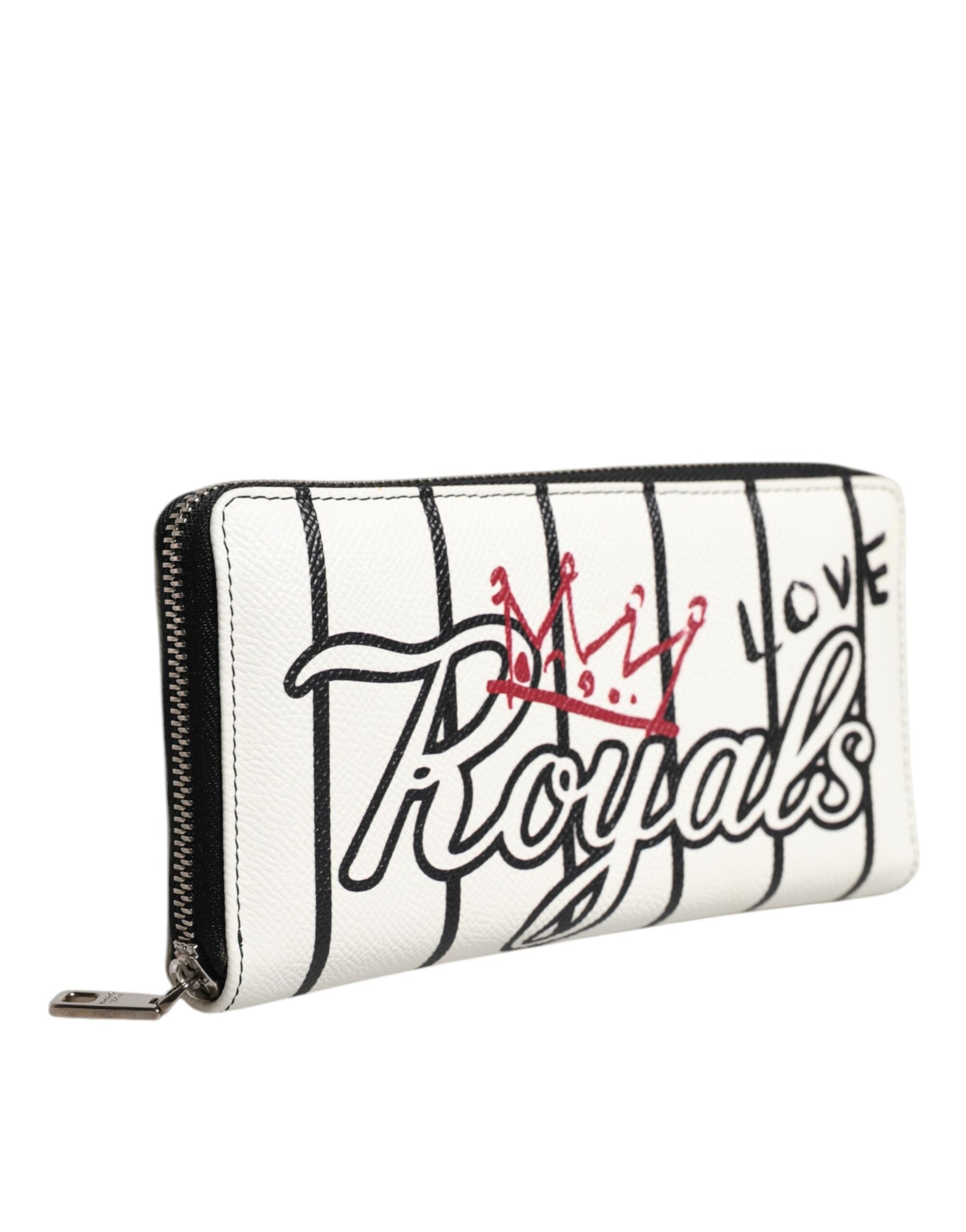 Dolce & Gabbana White Leather DG Crown Royals Continental Zip Around Wallet | Regal Royce