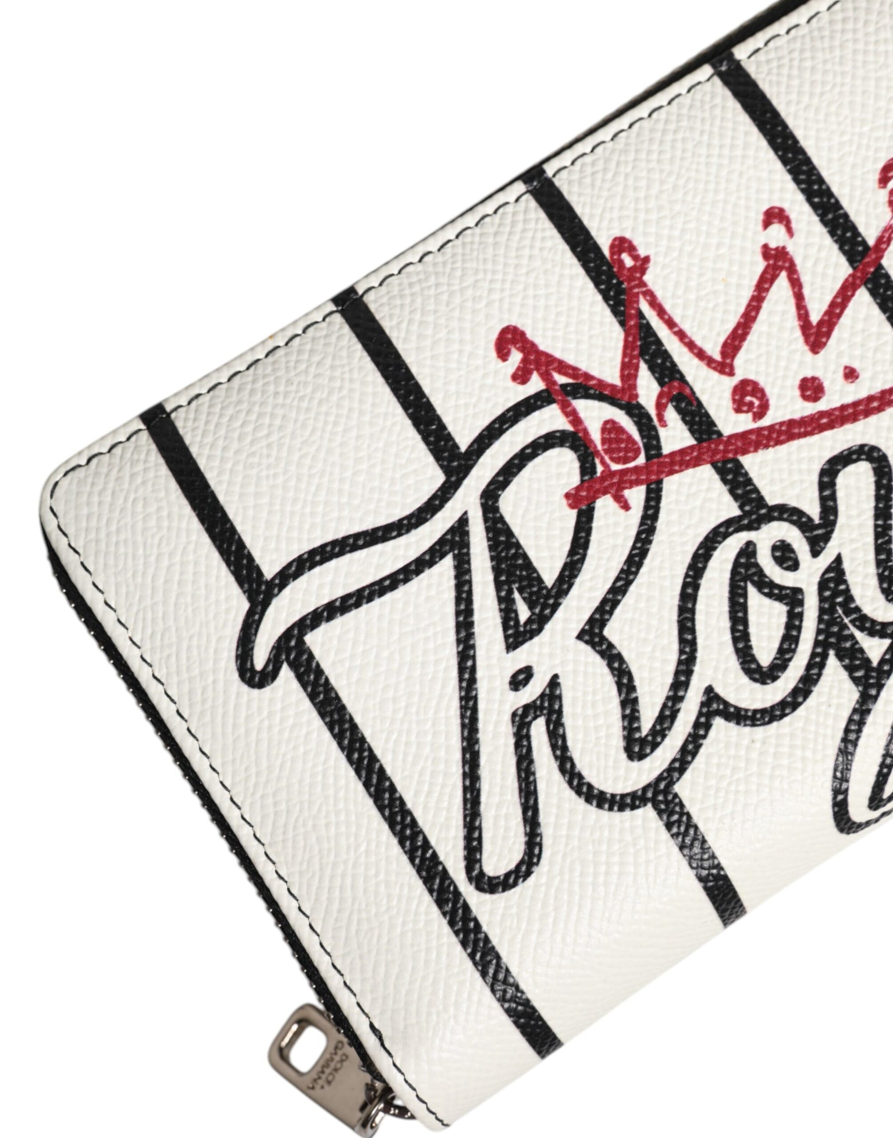 Dolce & Gabbana White Leather DG Crown Royals Continental Zip Around Wallet | Regal Royce