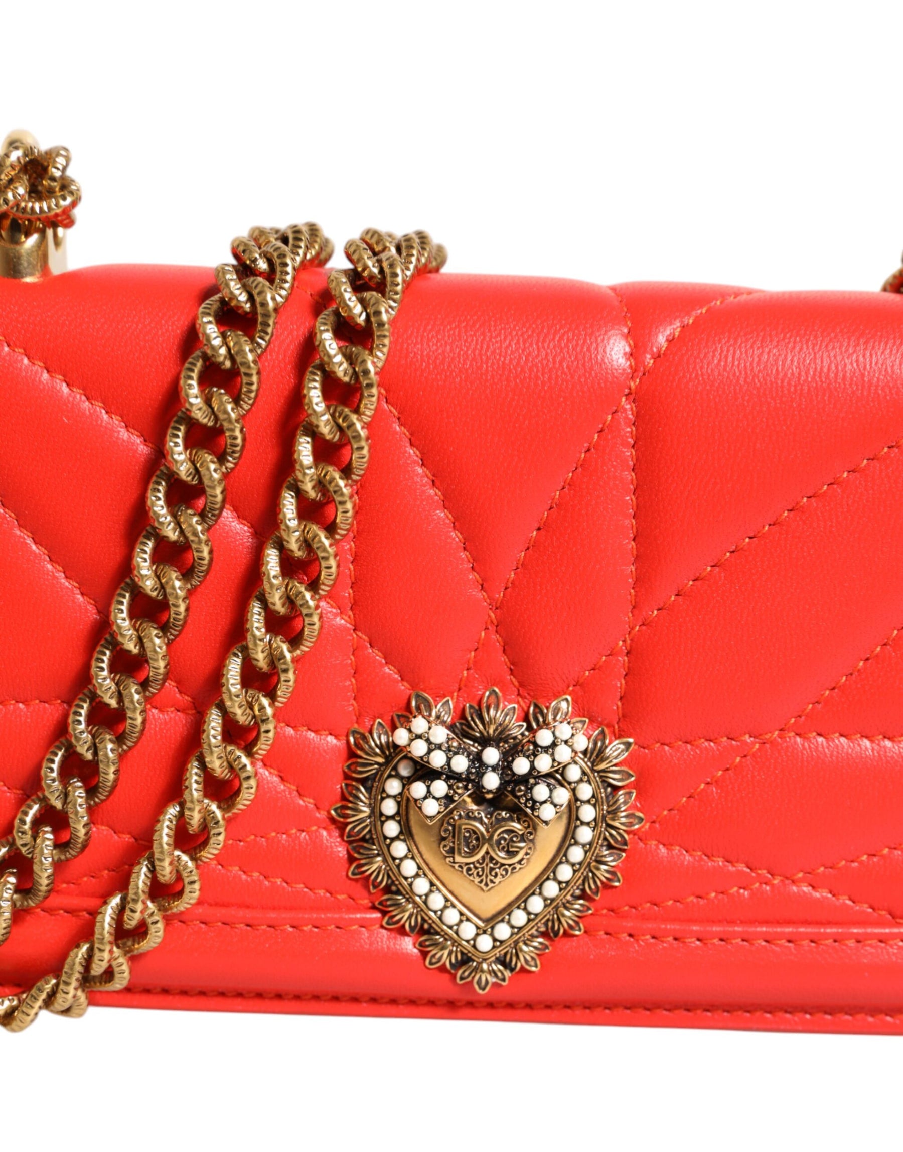 Dolce & Gabbana Red Leather Quilted Devotion Crossbody Phone Cover Bag | Regal Royce