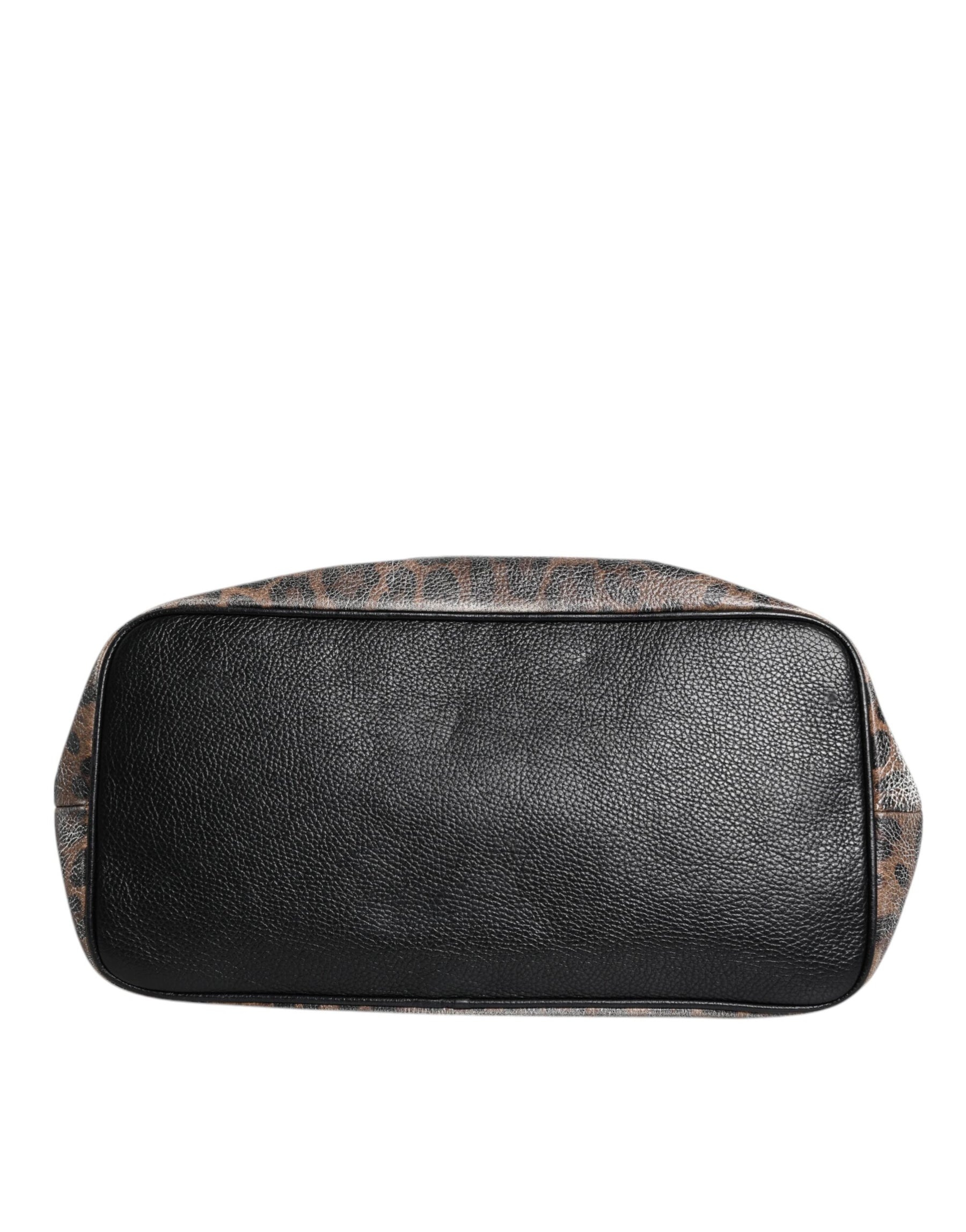 Dolce & Gabbana Brown Leopard BEATRICE Leather Logo Plaque Tote Bag | Regal Royce
