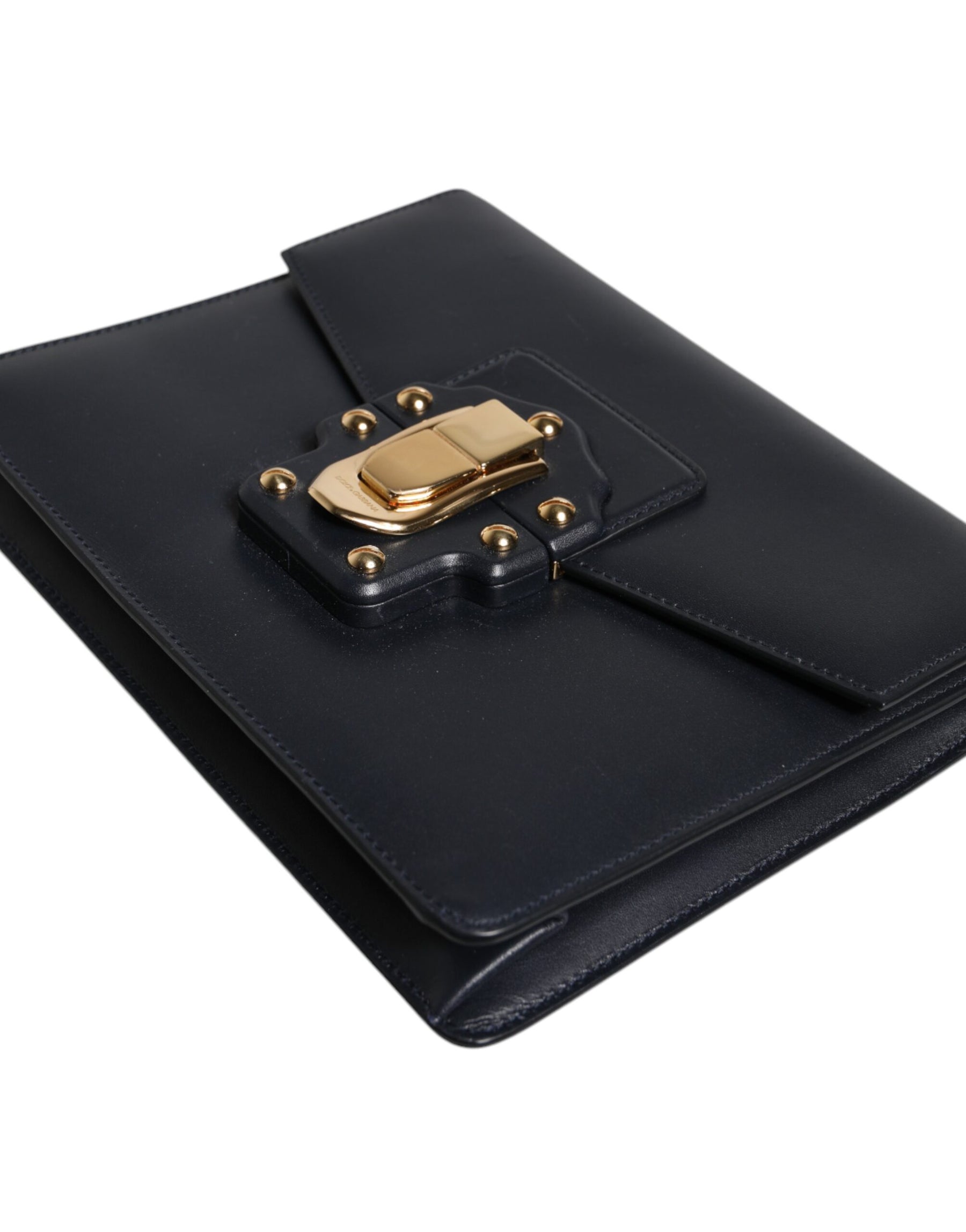 Dolce & Gabbana Black Leather Logo Gold Crossbody Purse Bag | Regal Royce