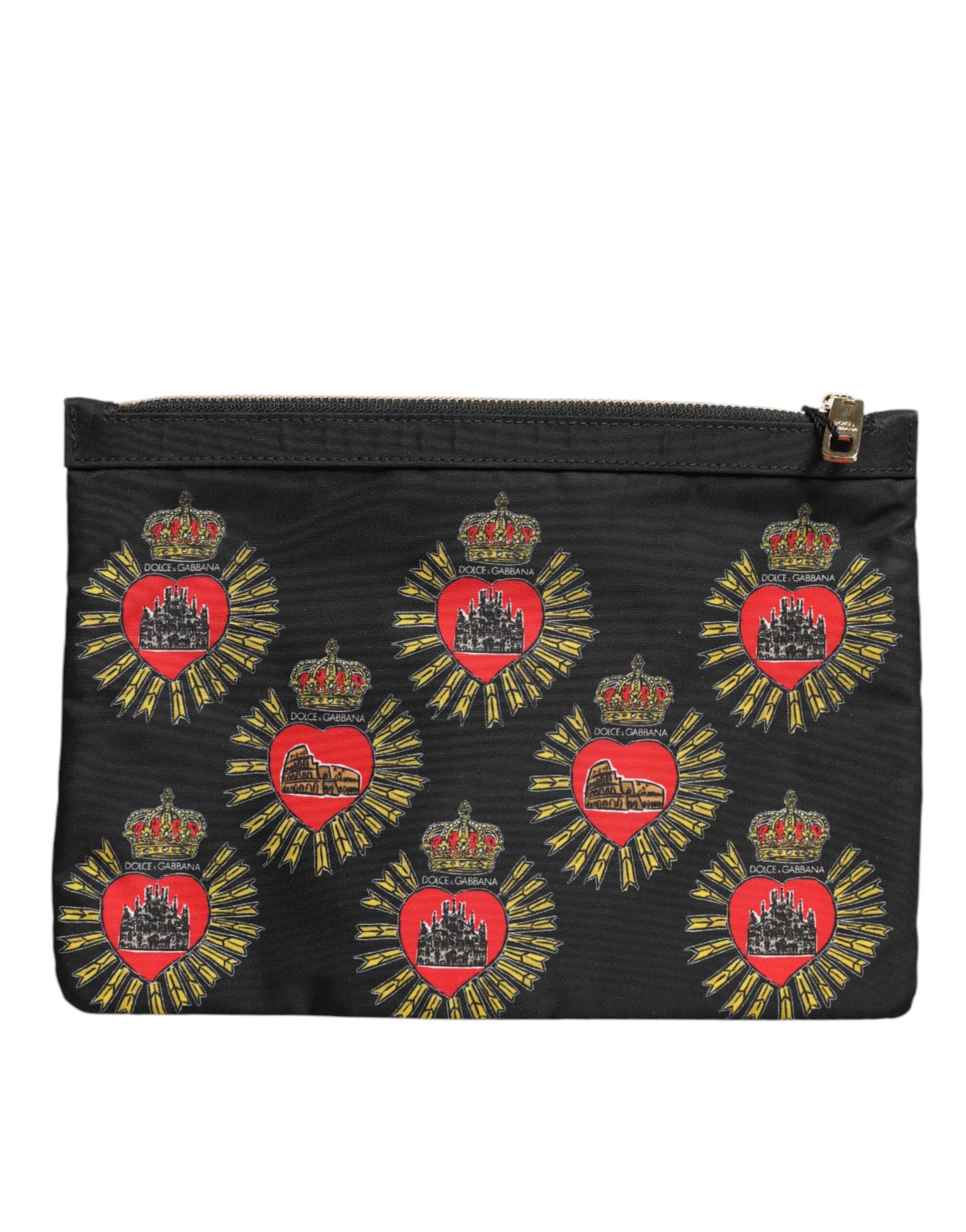 Dolce & Gabbana Black Red Nylon Sacred Heart Clutch Pouch Bag | Regal Royce