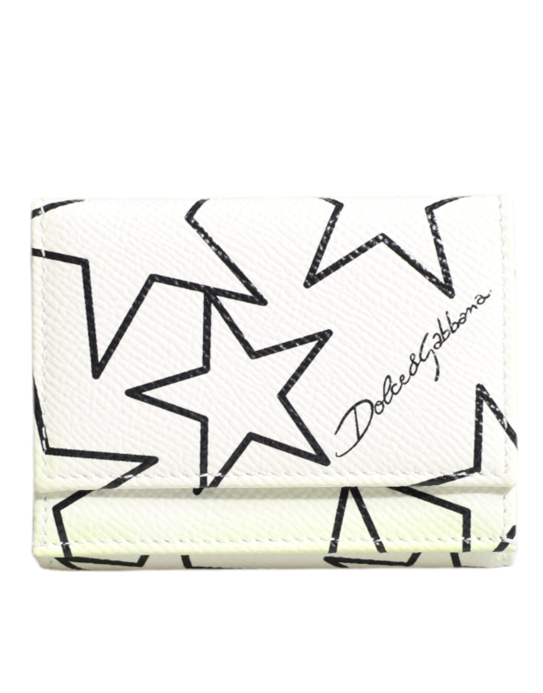Dolce & Gabbana White Leather Trifold DG Star Print Card Holder Wallet | Regal Royce