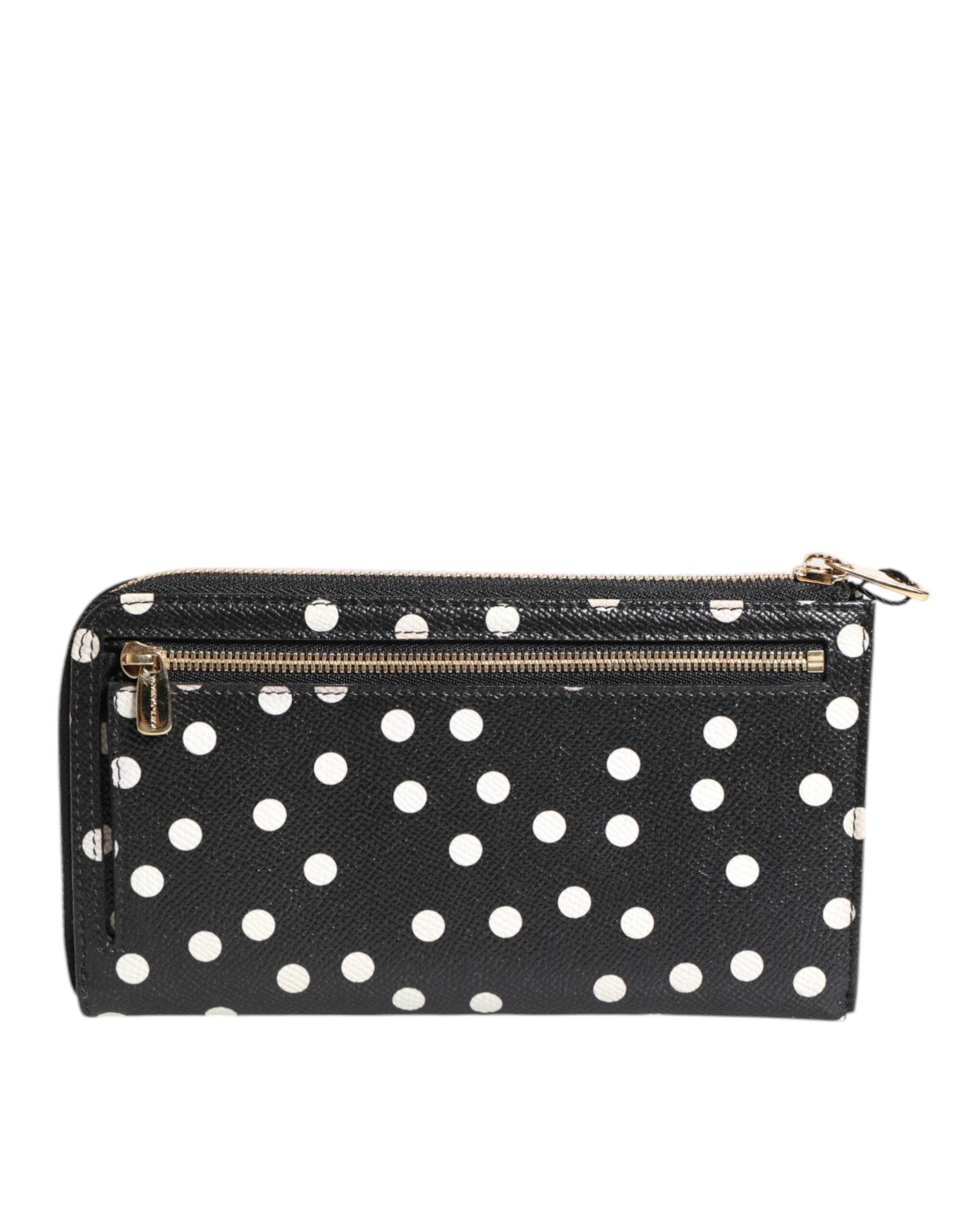 Dolce & Gabbana Black White Dotted Leather Zip Around Continental Wallet | Regal Royce