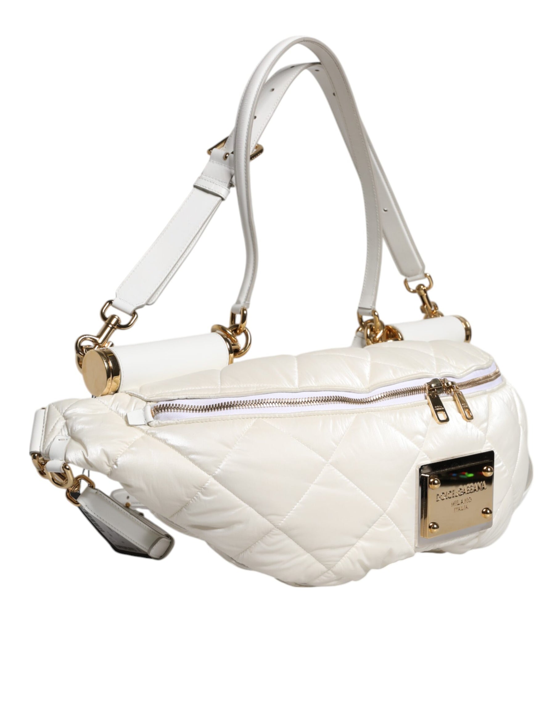 Dolce & Gabbana White Quilted Logo Plaque Belt Waist Fanny Pack Bag | Regal Royce