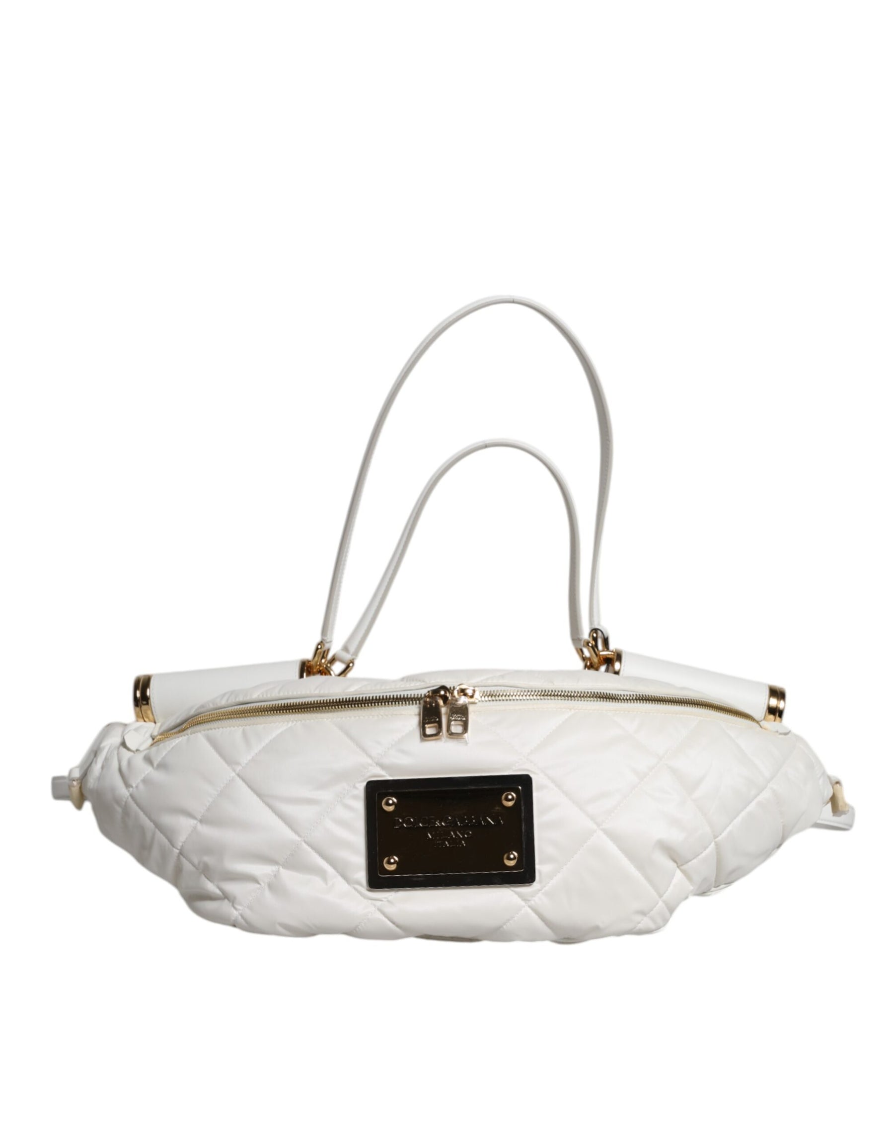 Dolce & Gabbana White Quilted Logo Plaque Belt Waist Fanny Pack Bag | Regal Royce