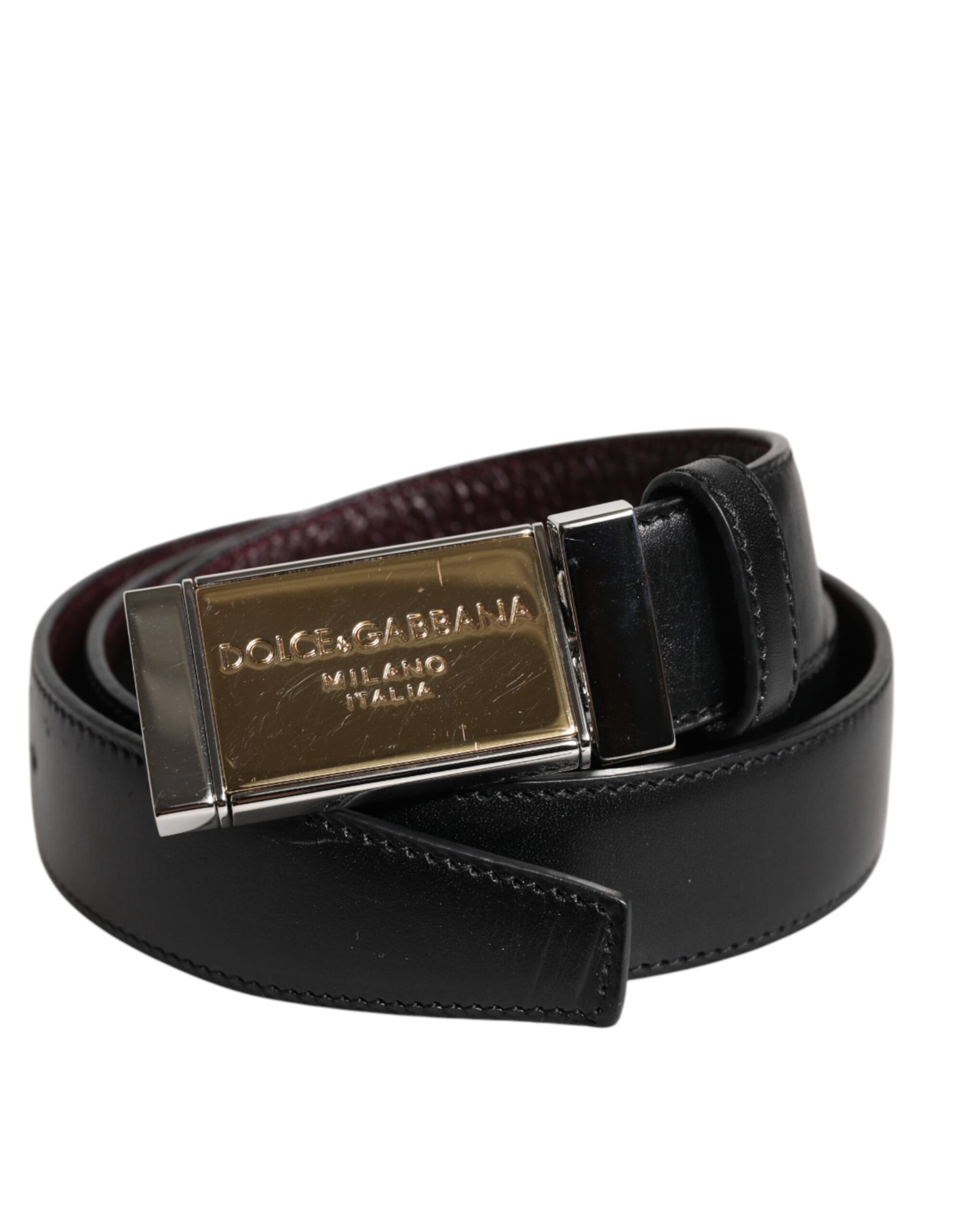 Dolce & Gabbana Black Brown Leather Metal Buckle Reversible Belt | Regal Royce