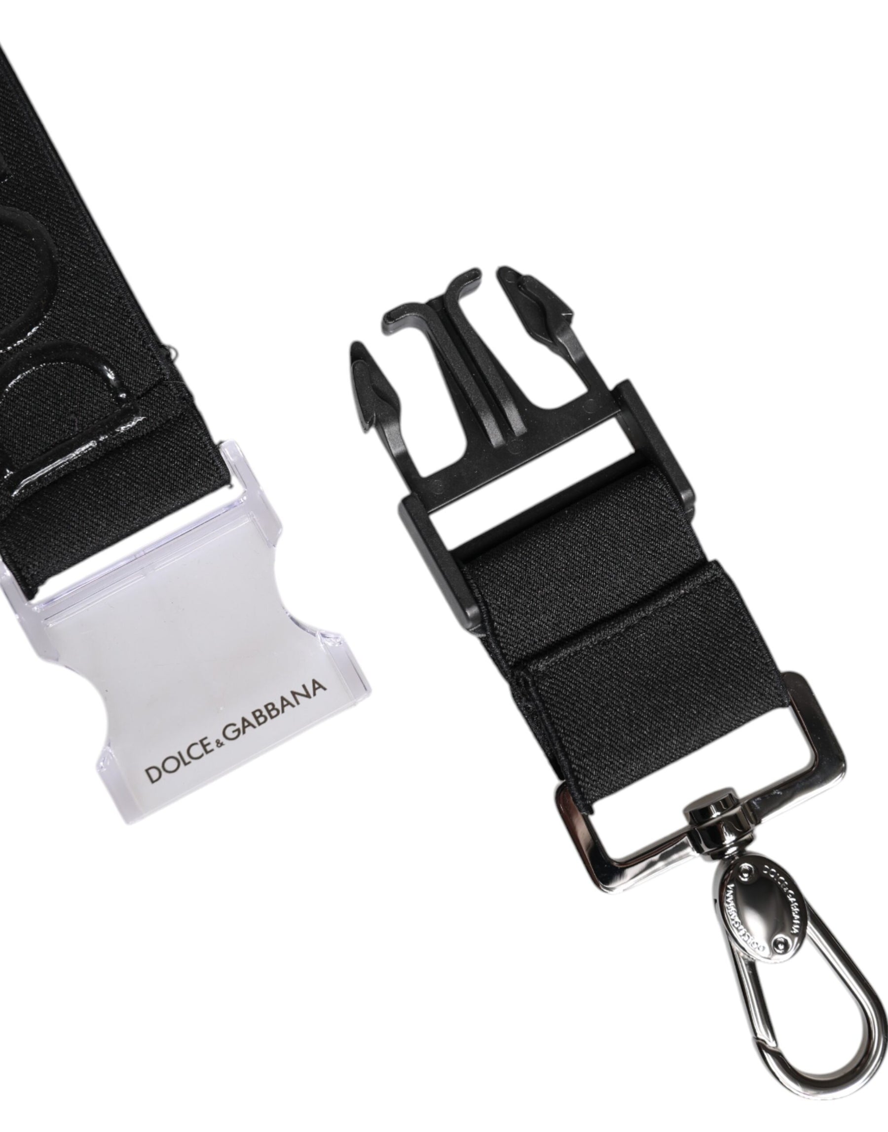 Dolce & Gabbana Black Stretch Polyester Rubberised DG Logo Keychain | Regal Royce