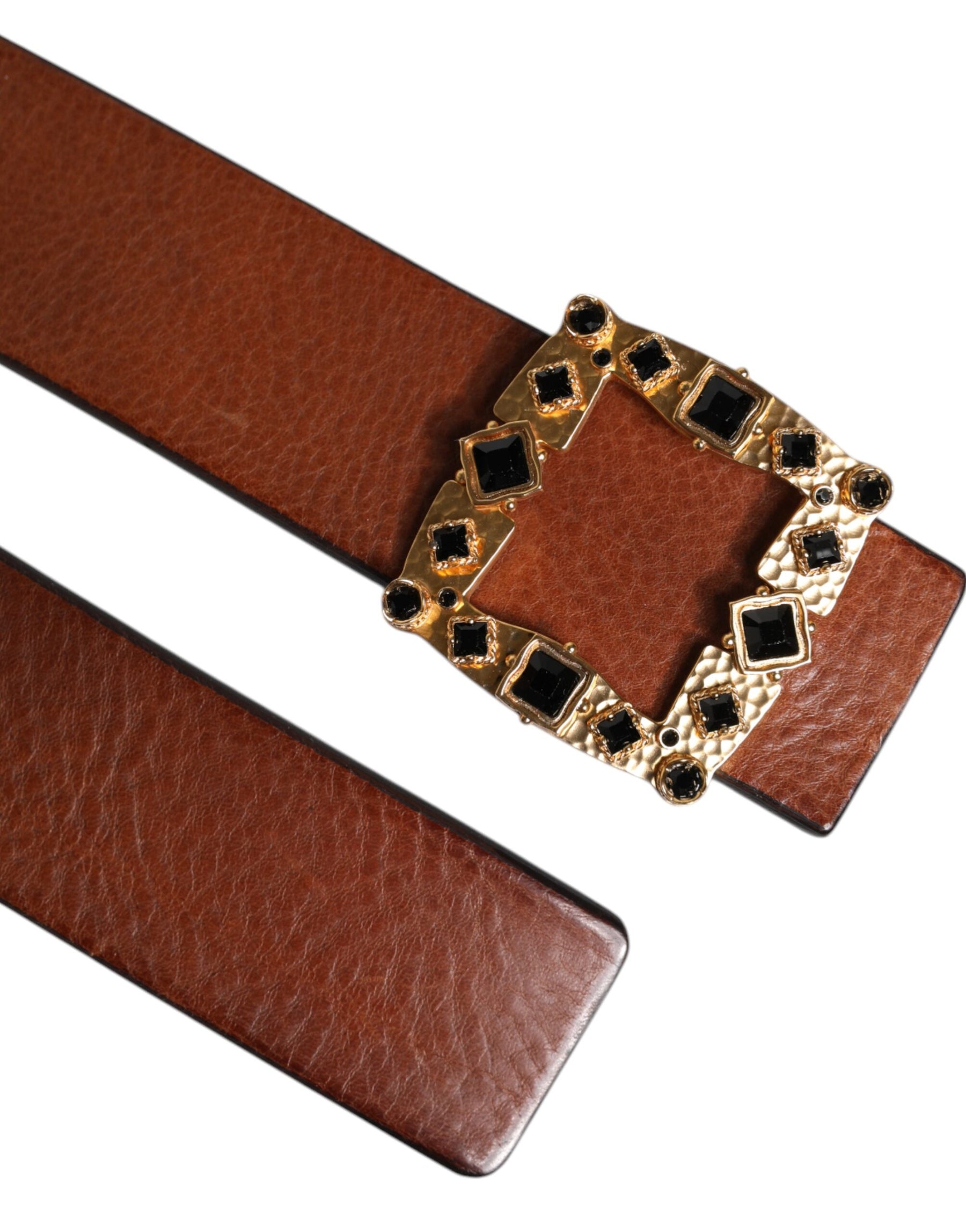 Dolce & Gabbana Brown Leather Gold Crystal Buckle Belt | Regal Royce