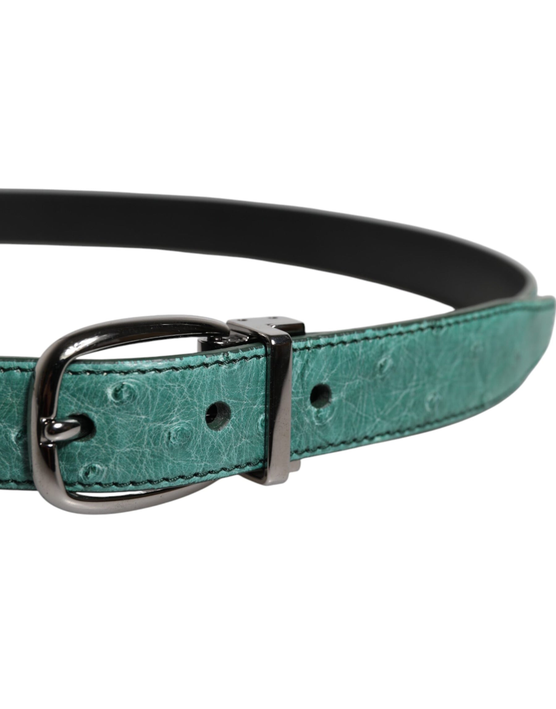 Dolce & Gabbana Green Ostrich Leather Silver Metal Buckle Belt | Regal Royce