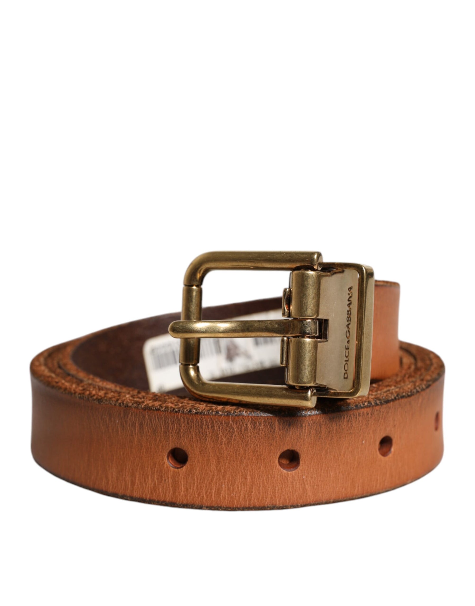 Dolce & Gabbana Brown Leather Gold Tone Metal Buckle Belt | Regal Royce