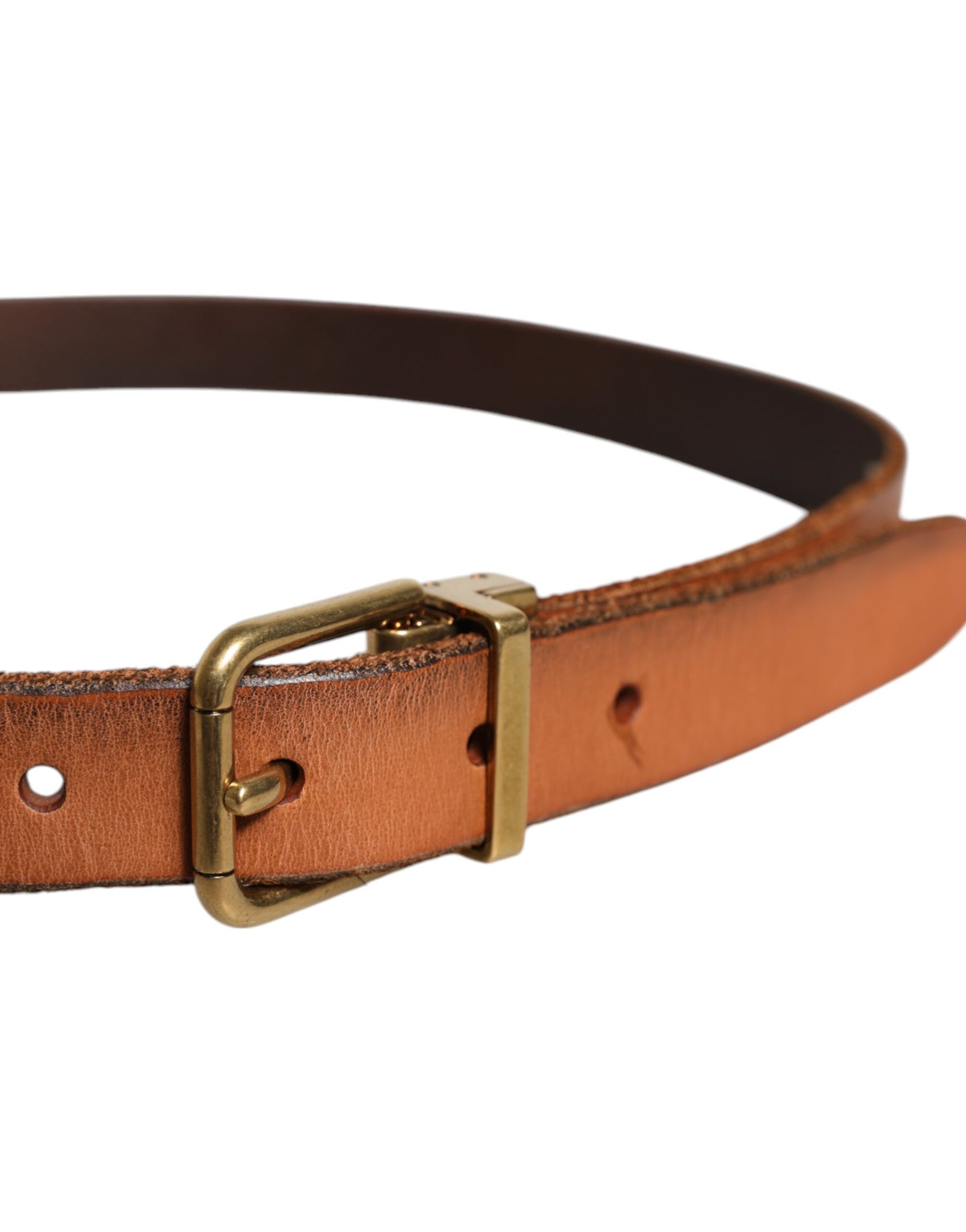 Dolce & Gabbana Brown Leather Gold Tone Metal Buckle Belt | Regal Royce