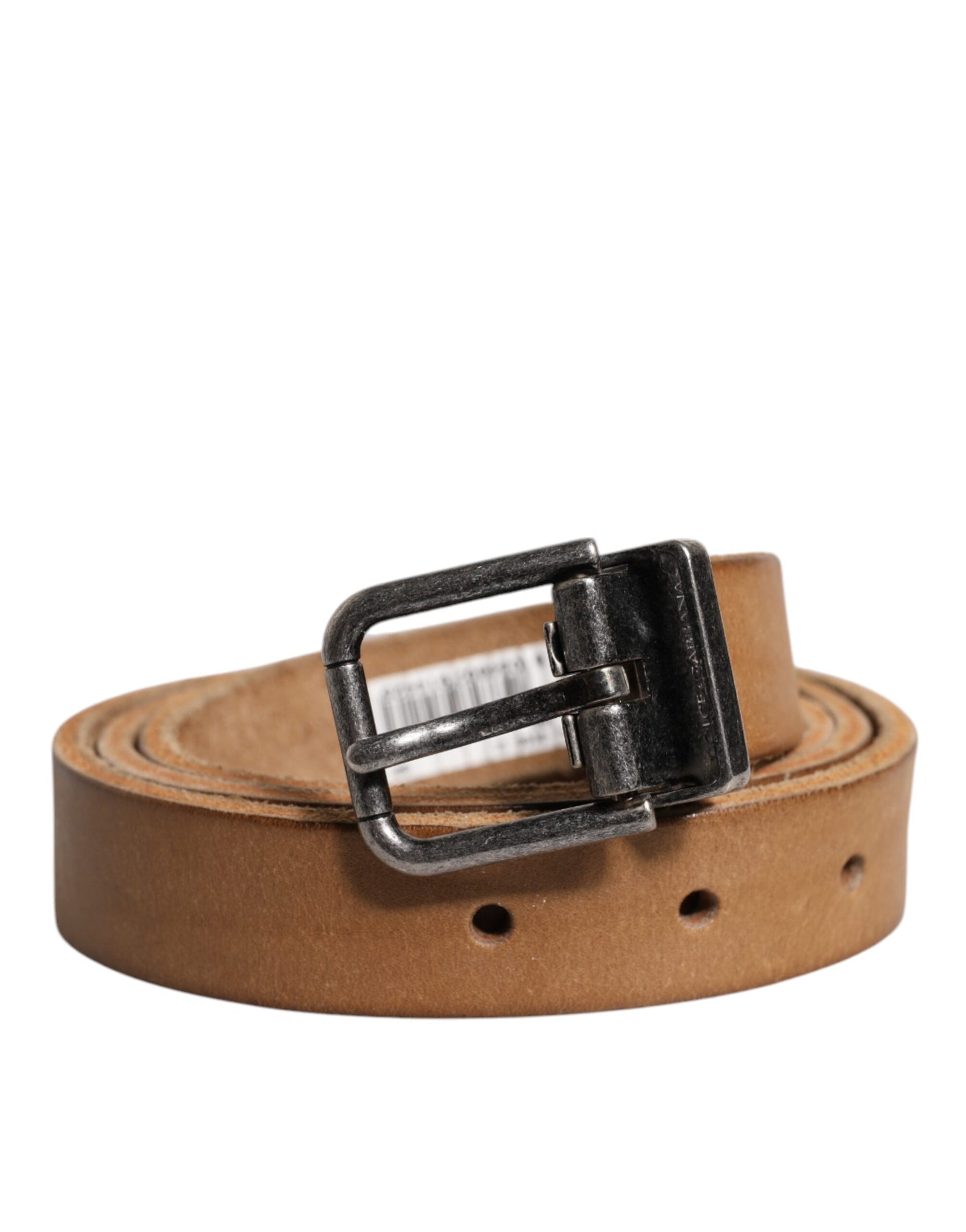 Dolce & Gabbana Brown Leather Silver Tone Metal Buckle Belt | Regal Royce