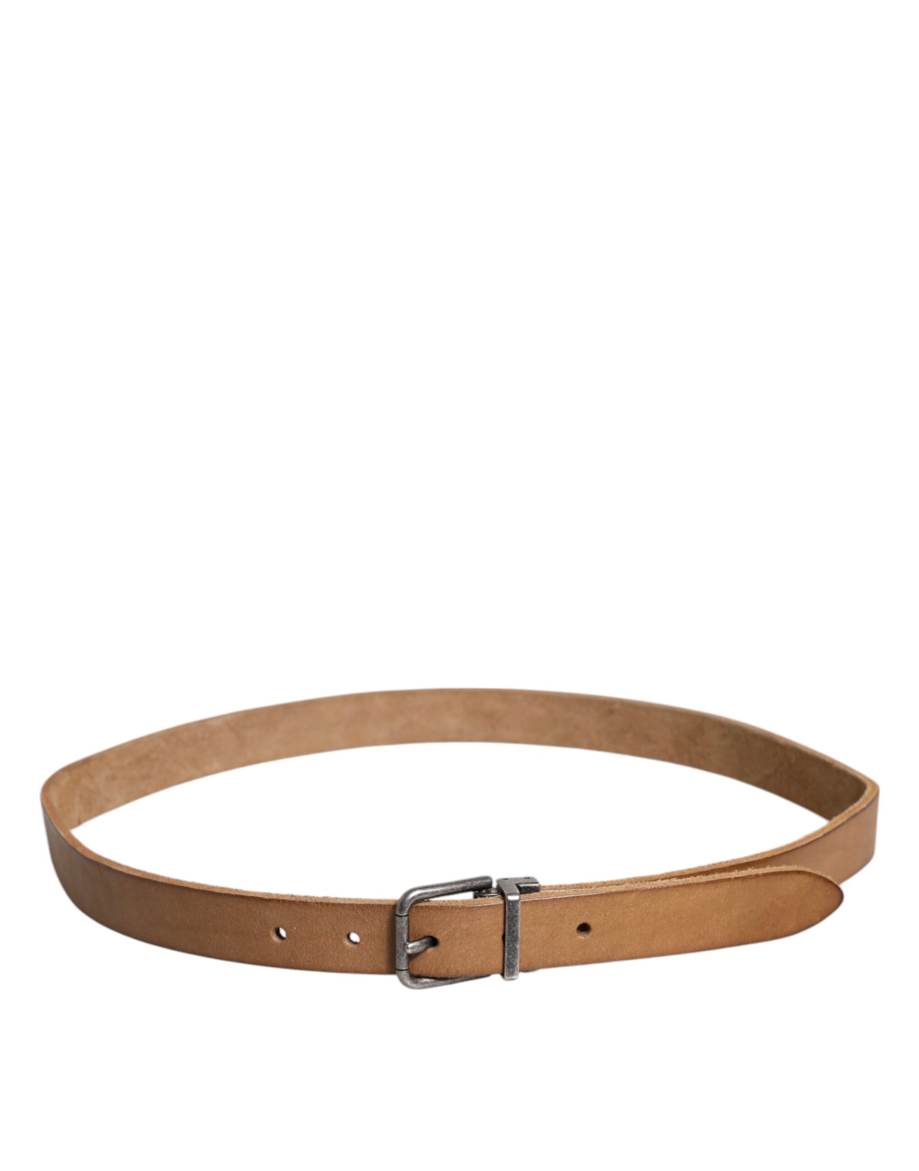 Dolce & Gabbana Brown Leather Silver Tone Metal Buckle Belt | Regal Royce