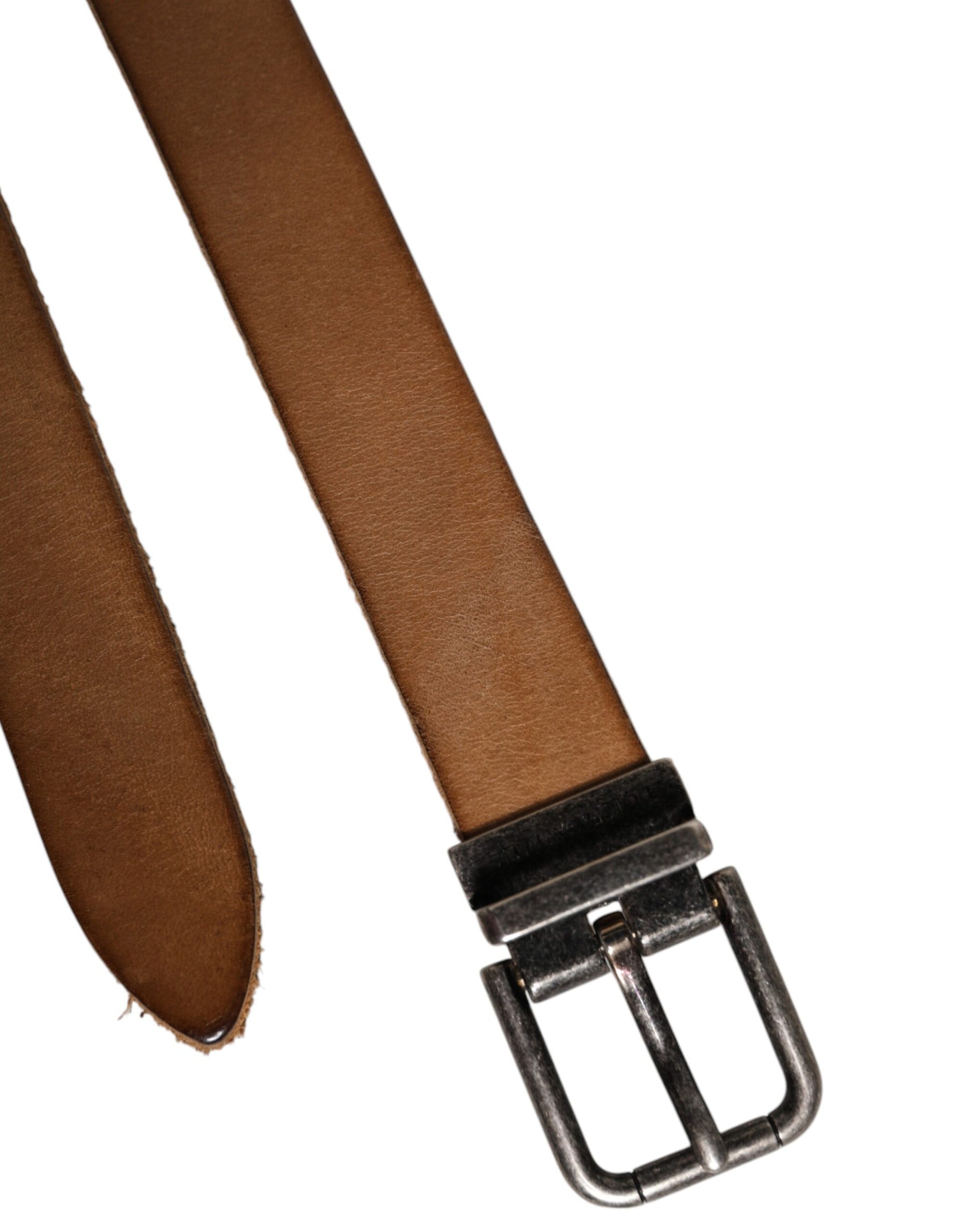 Dolce & Gabbana Brown Leather Silver Tone Metal Buckle Belt | Regal Royce