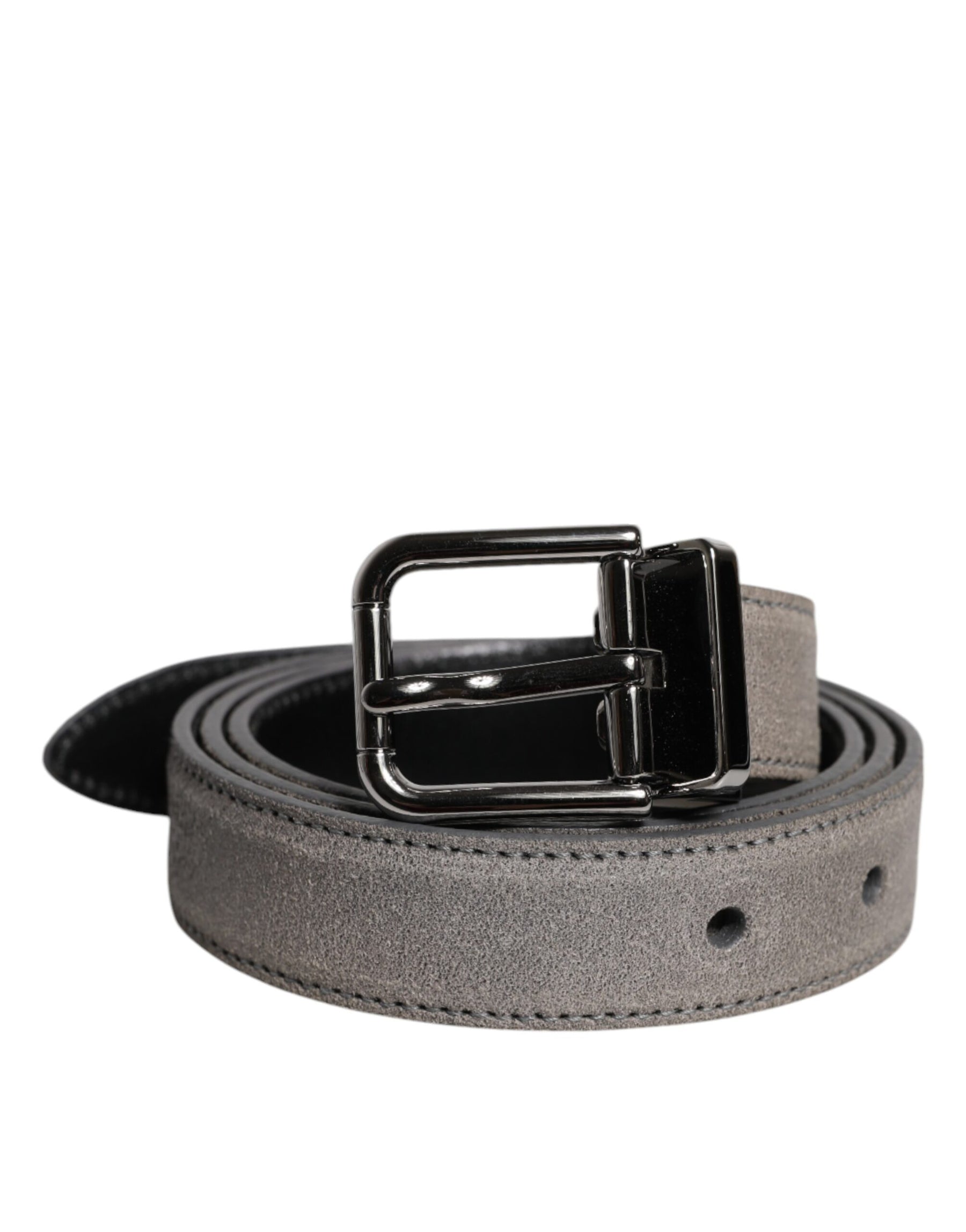 Dolce & Gabbana Gray Leather Silver Tone Metal Buckle Belt | Regal Royce