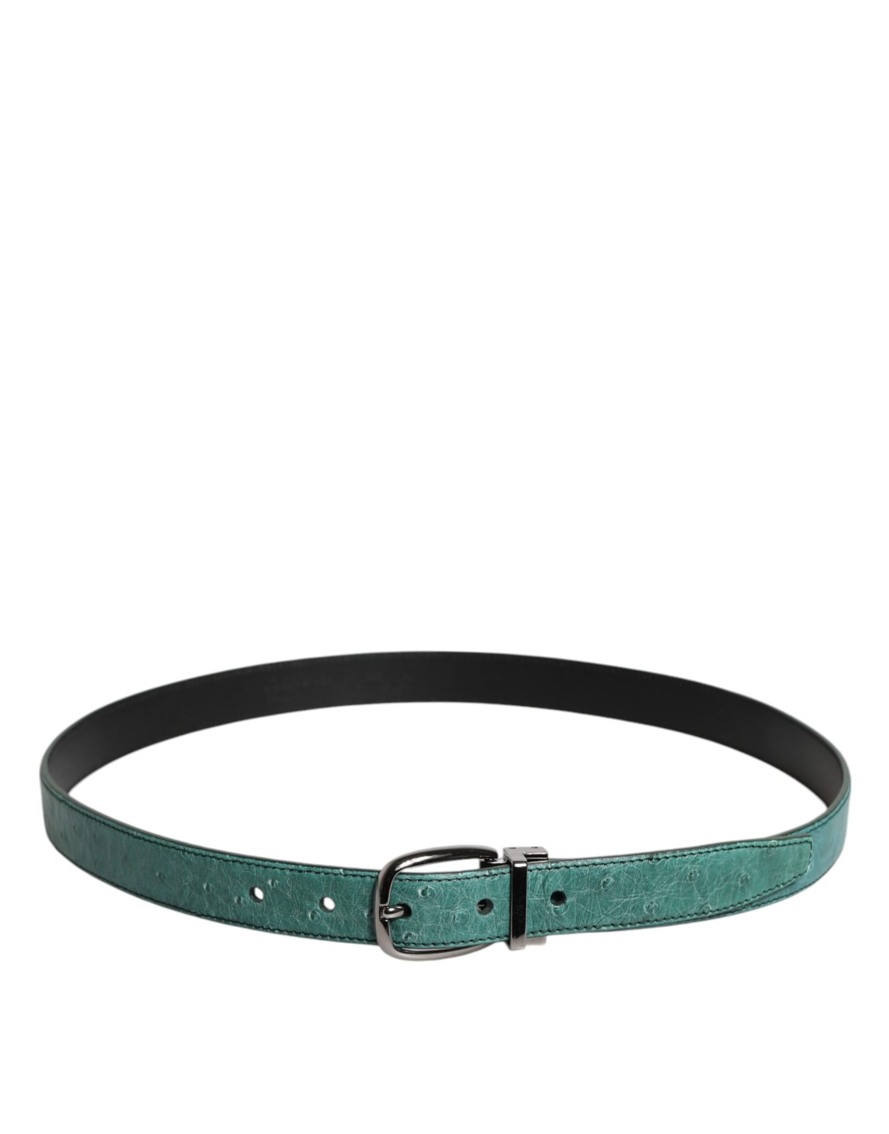 Dolce & Gabbana Green Leather Silver Tone Metal Buckle Belt | Regal Royce