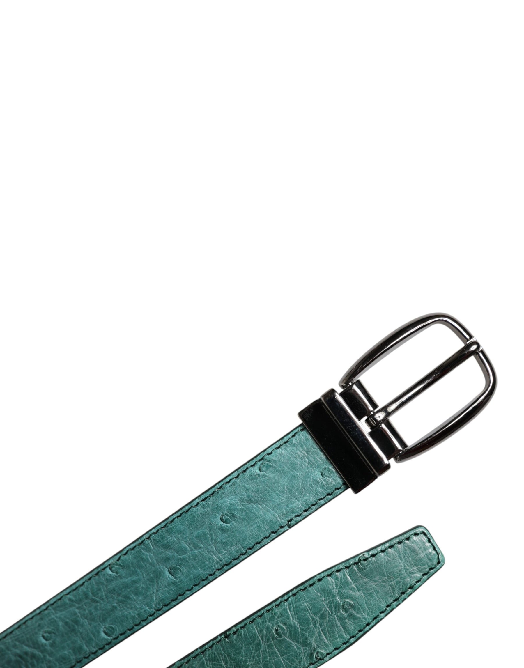 Dolce & Gabbana Green Leather Silver Tone Metal Buckle Belt | Regal Royce