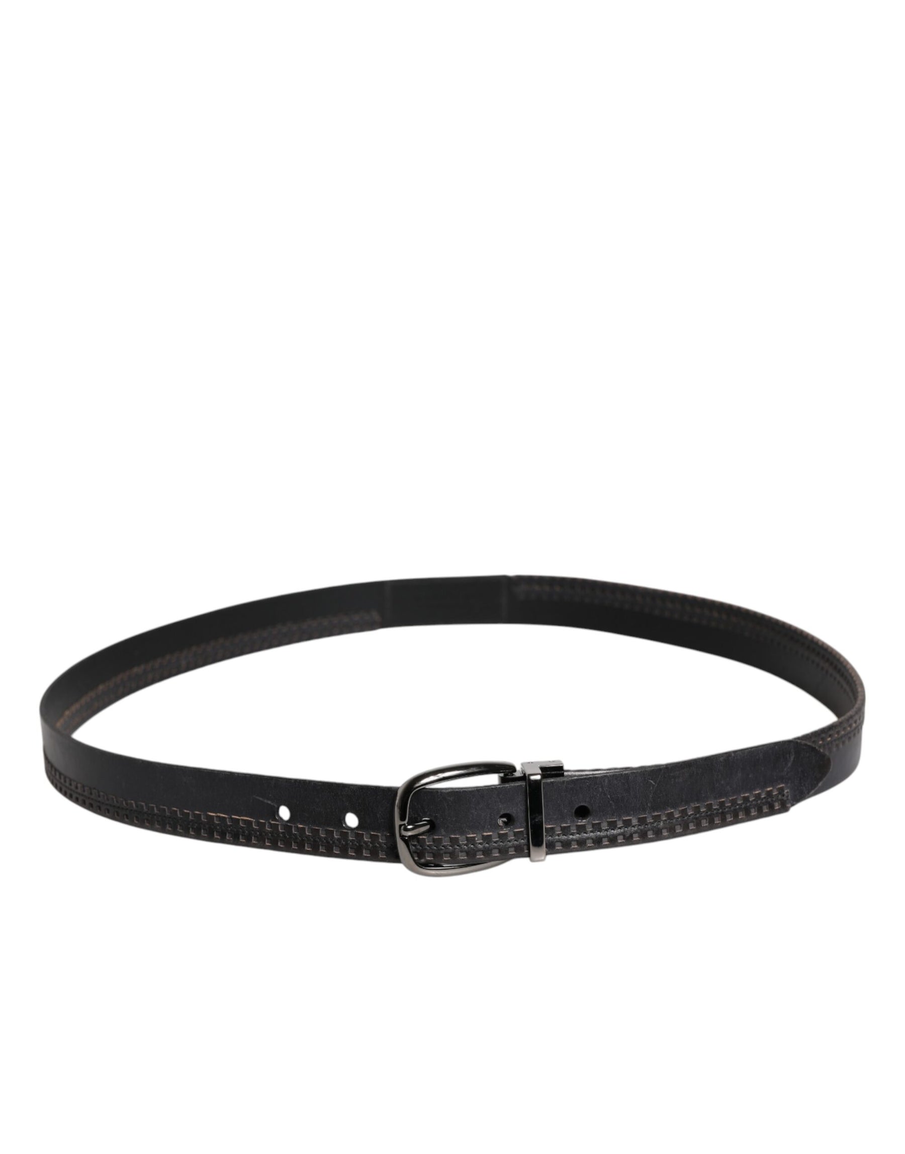 Dolce & Gabbana Black Leather Silver Tone Metal Buckle Belt | Regal Royce