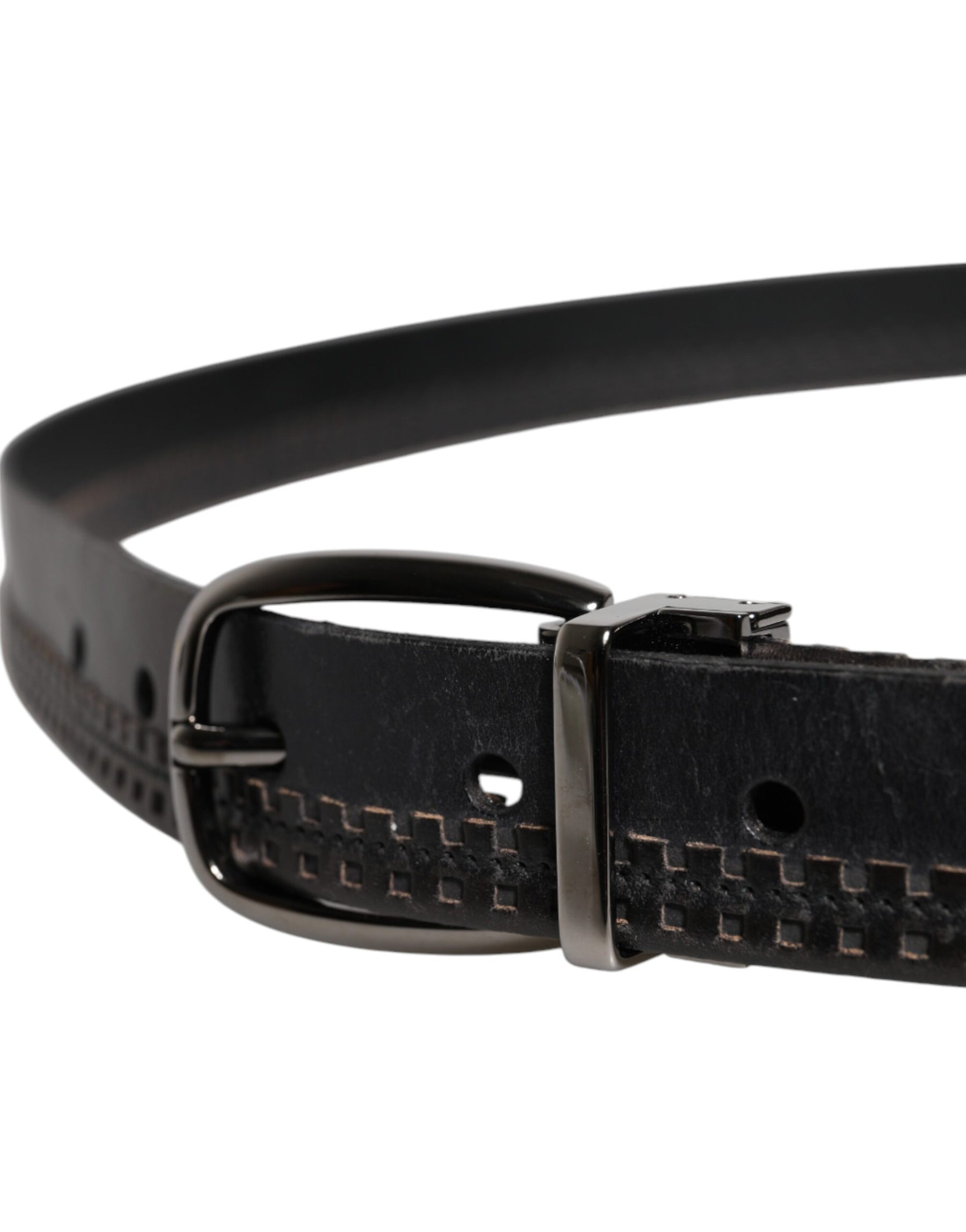 Dolce & Gabbana Black Leather Silver Tone Metal Buckle Belt | Regal Royce