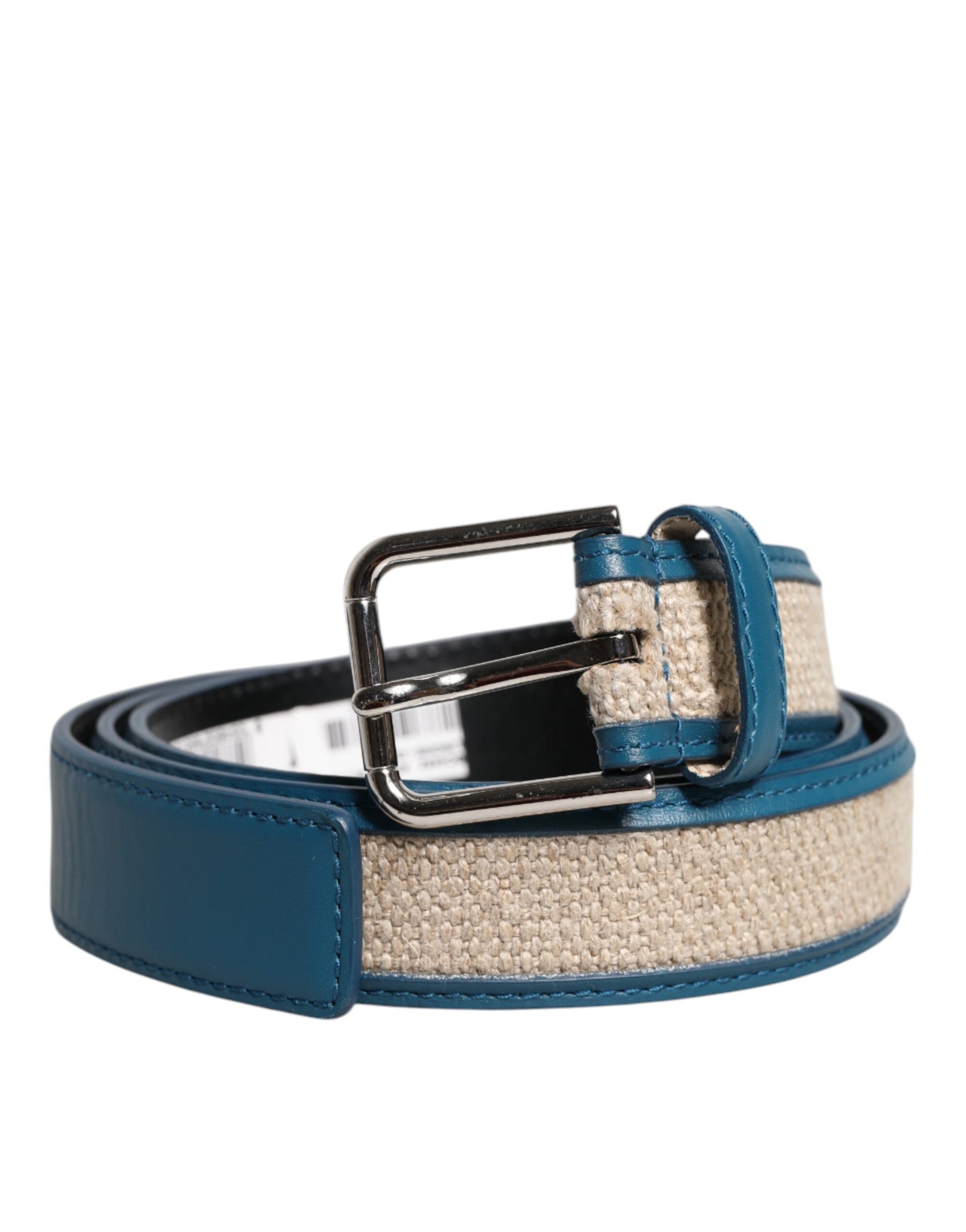 Dolce & Gabbana Blue Beige Leather Weaved Metal Buckle Belt | Regal Royce