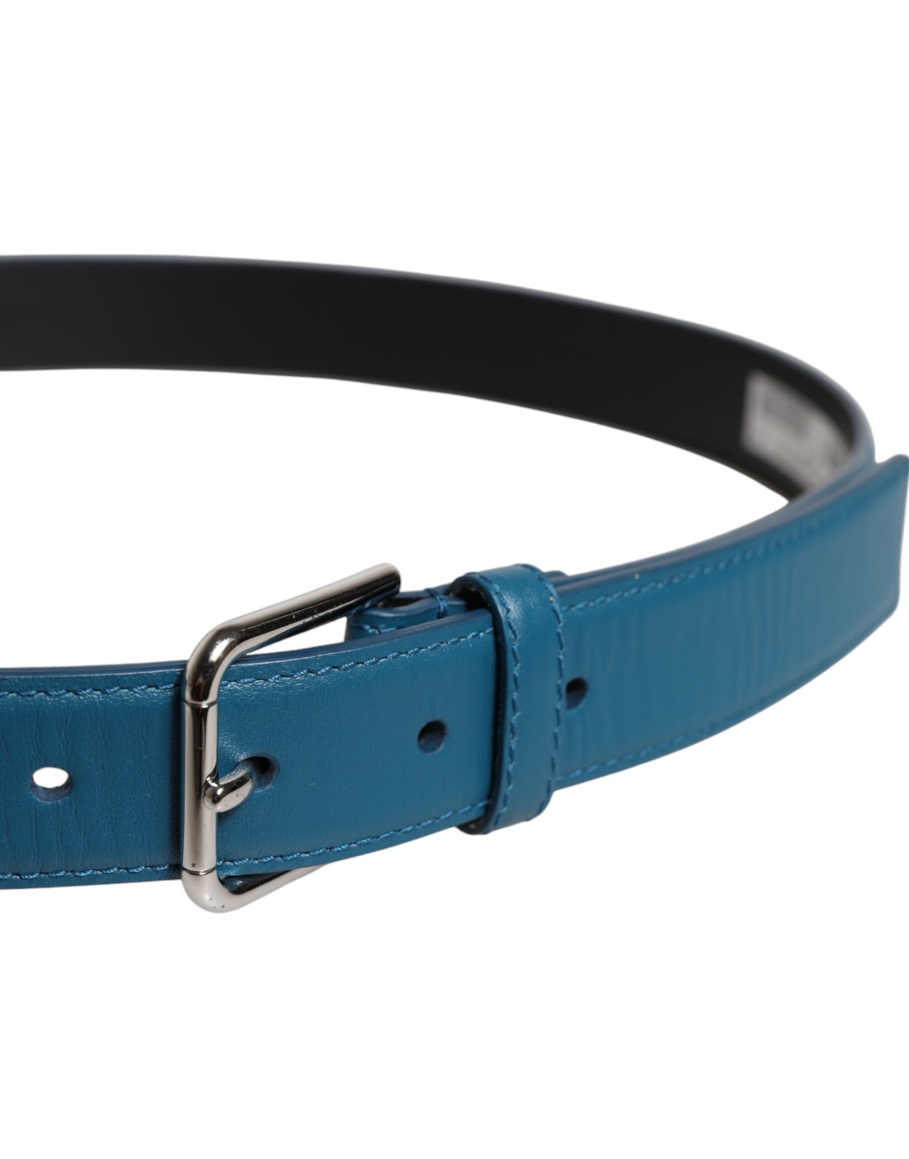 Dolce & Gabbana Blue Beige Leather Weaved Metal Buckle Belt | Regal Royce