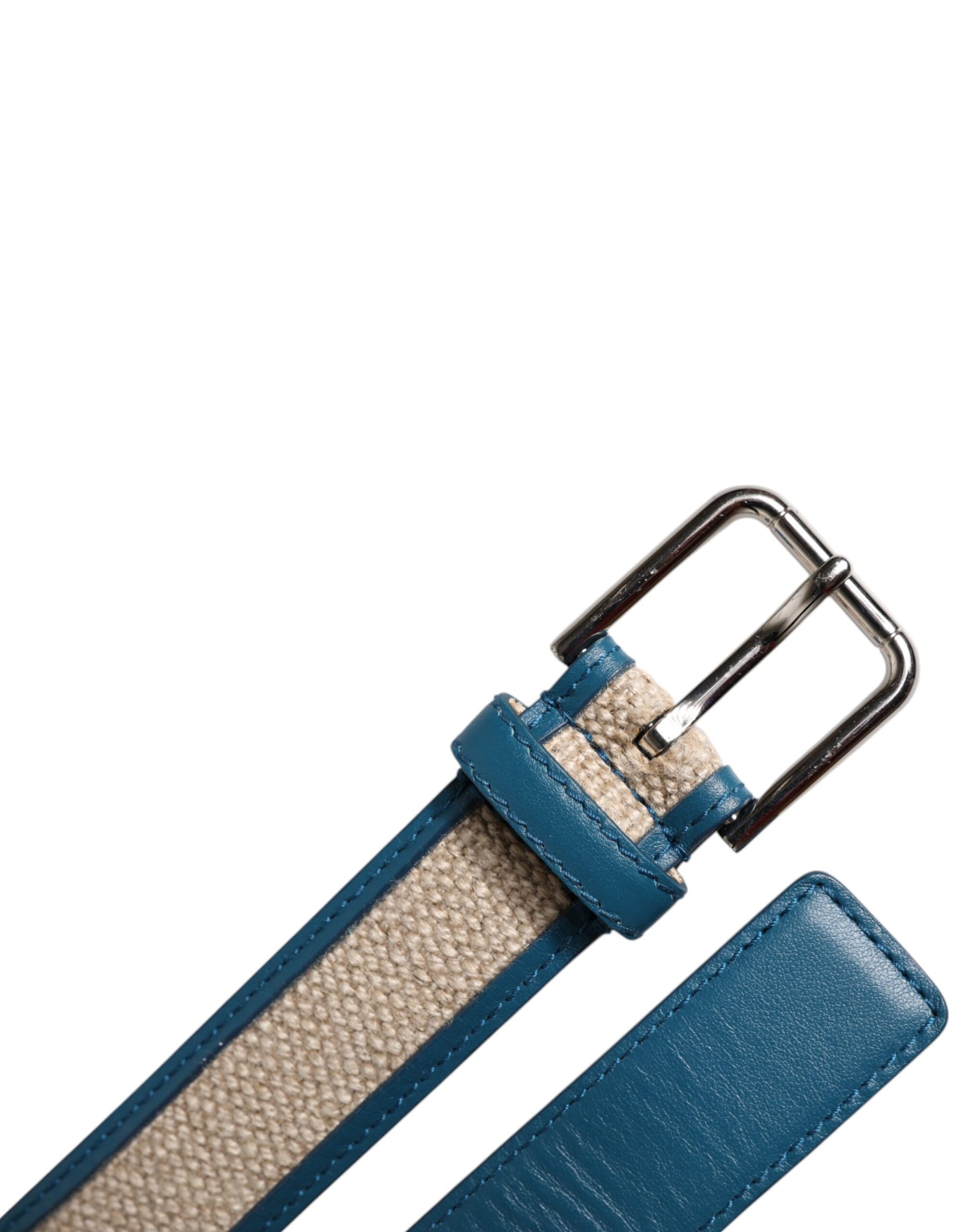 Dolce & Gabbana Blue Beige Leather Weaved Metal Buckle Belt | Regal Royce