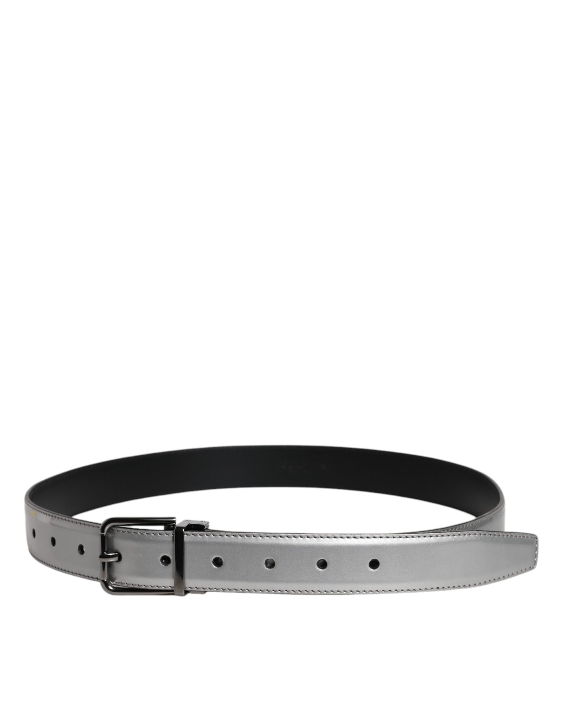 Dolce & Gabbana Silver Leather Classic Metal Logo Buckle Belt | Regal Royce