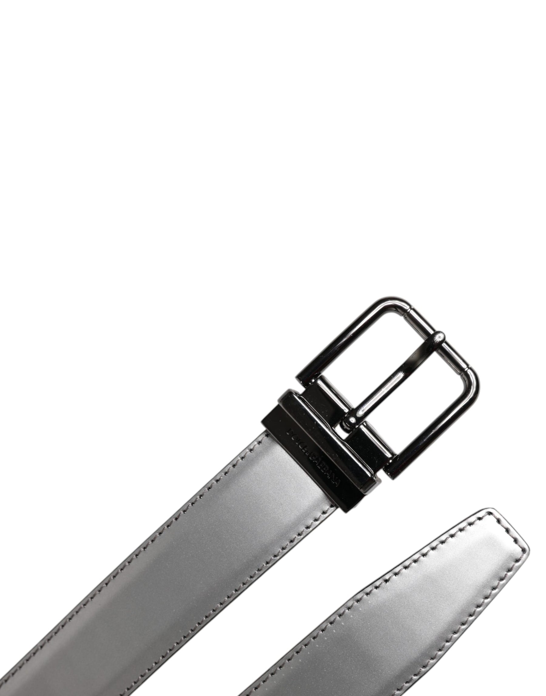 Dolce & Gabbana Silver Leather Classic Metal Logo Buckle Belt | Regal Royce