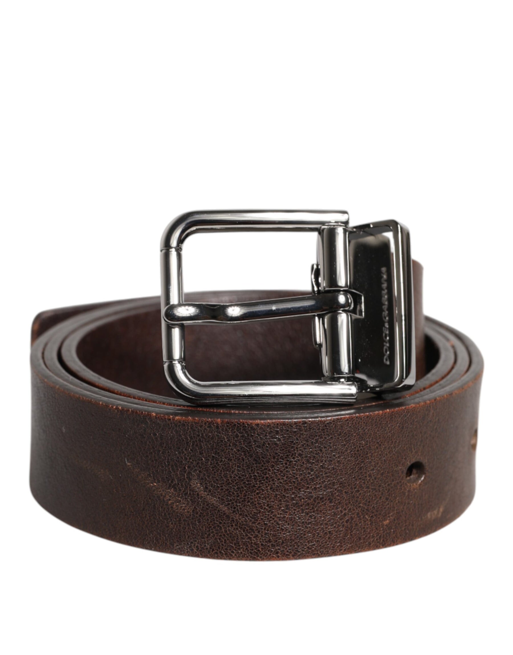 Dolce & Gabbana Brown Leather Classic Metal Logo Buckle Belt | Regal Royce