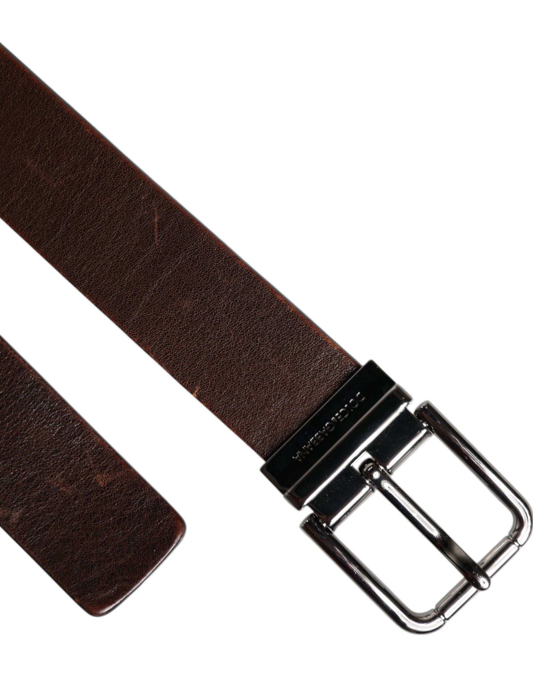 Dolce & Gabbana Brown Leather Classic Metal Logo Buckle Belt | Regal Royce