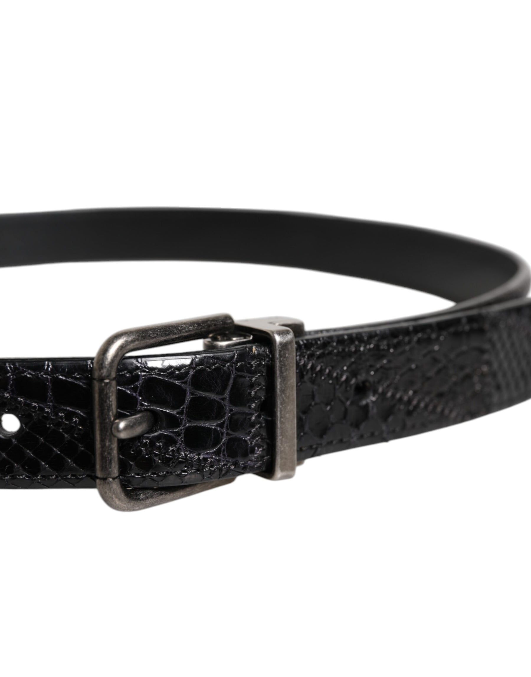 Dolce & Gabbana Black Exotic Leather Metal Logo Buckle Belt | Regal Royce