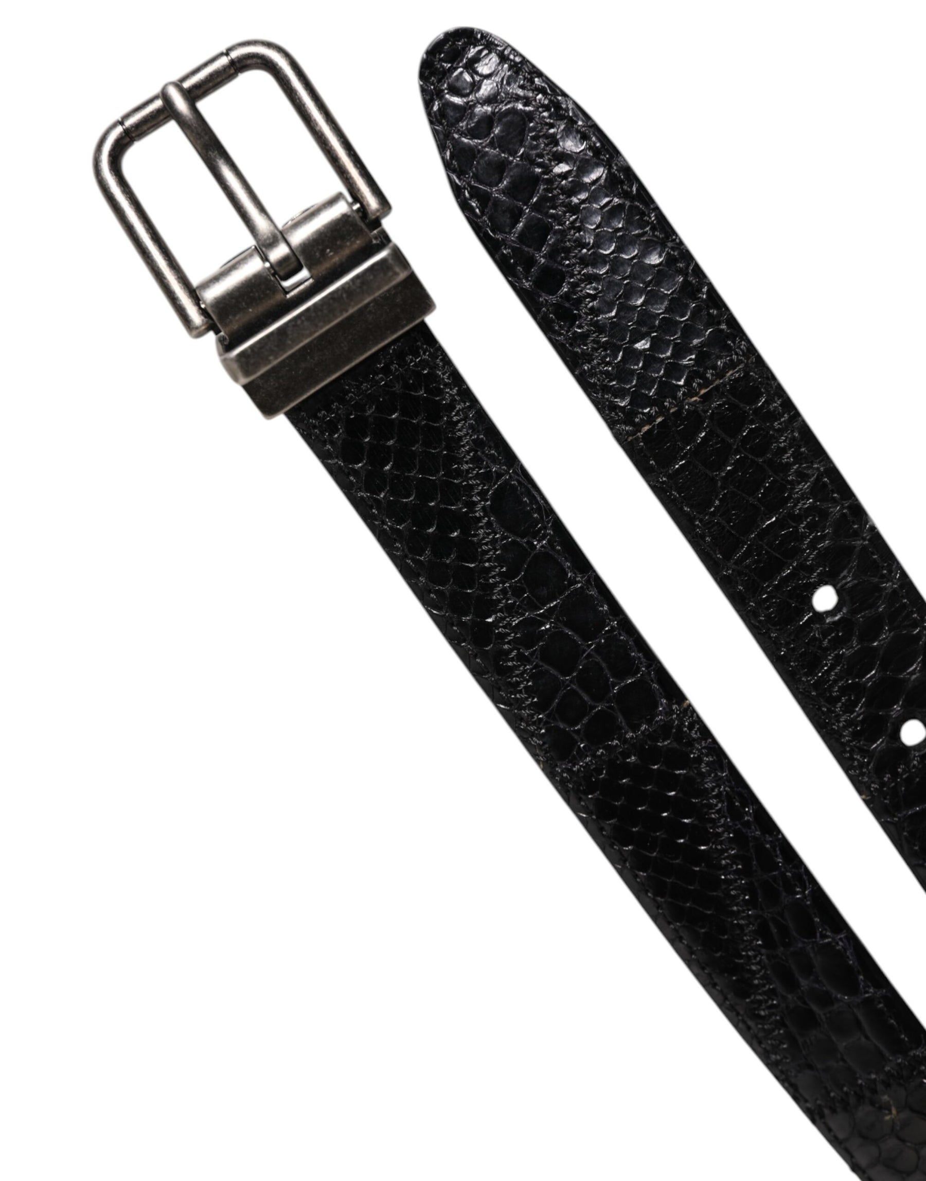 Dolce & Gabbana Black Exotic Leather Metal Logo Buckle Belt | Regal Royce