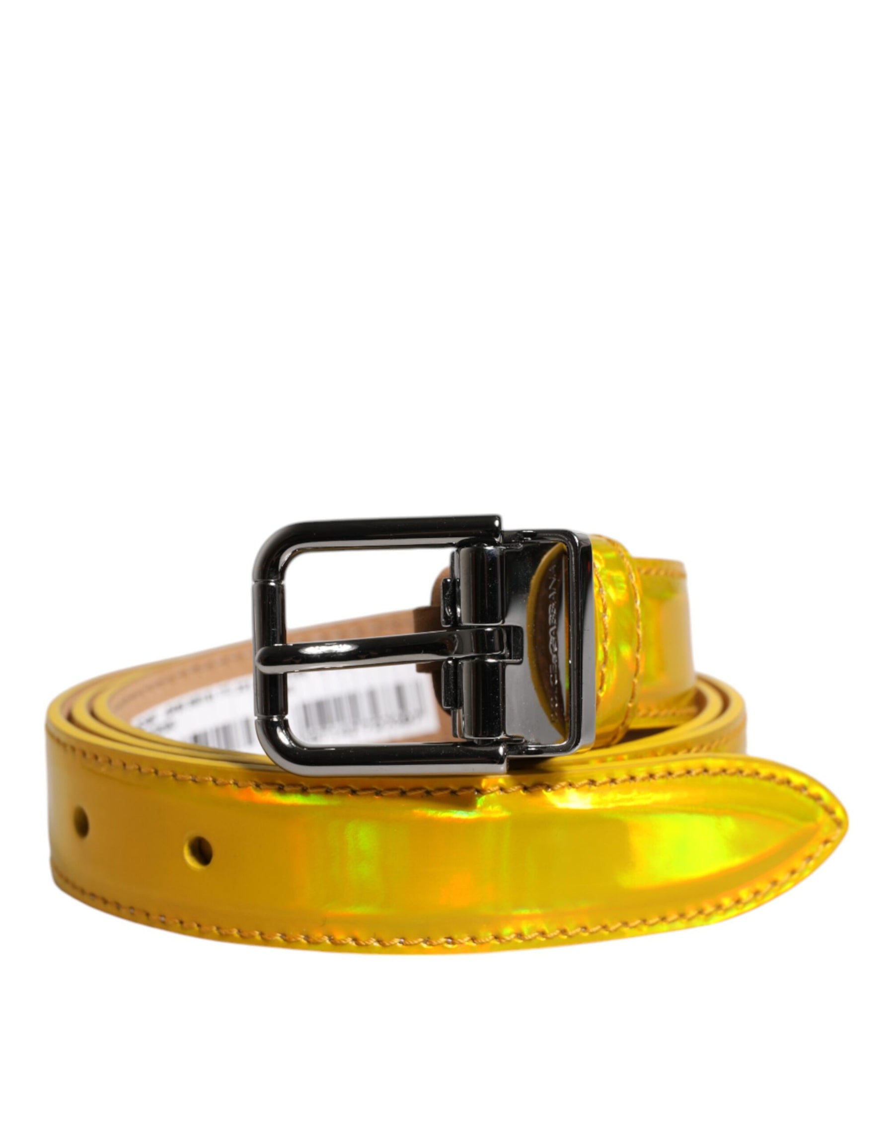 Dolce & Gabbana Metallic Yellow Leather Metal Logo Buckle Belt | Regal Royce