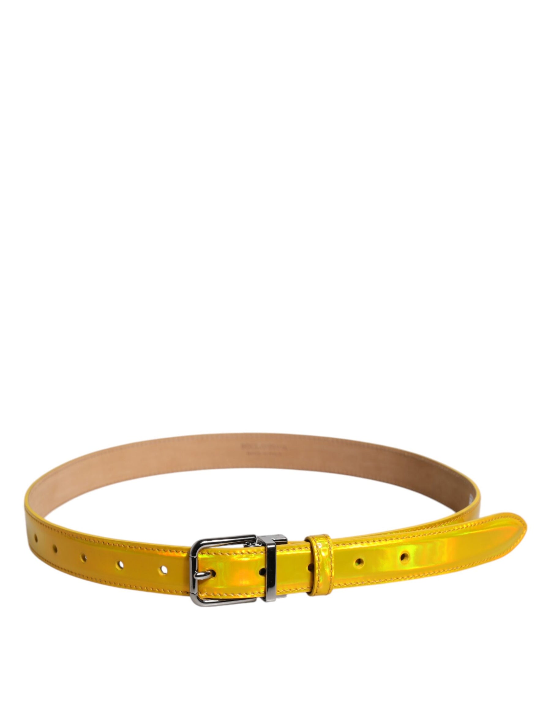 Dolce & Gabbana Metallic Yellow Leather Metal Logo Buckle Belt | Regal Royce
