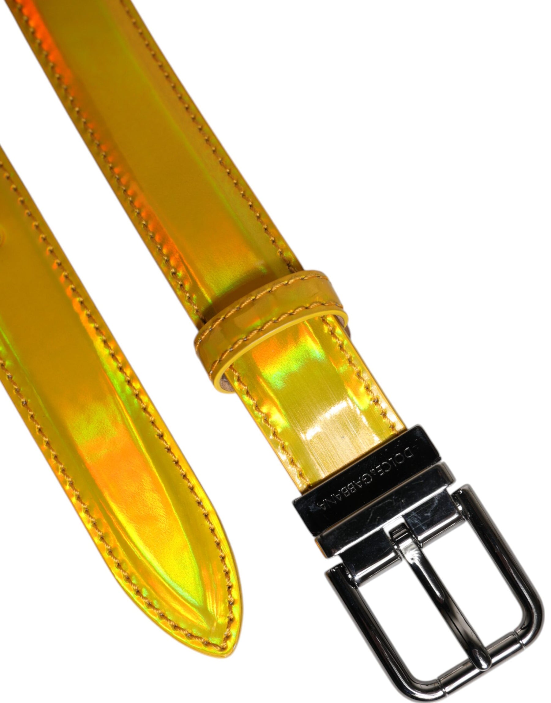 Dolce & Gabbana Metallic Yellow Leather Metal Logo Buckle Belt | Regal Royce
