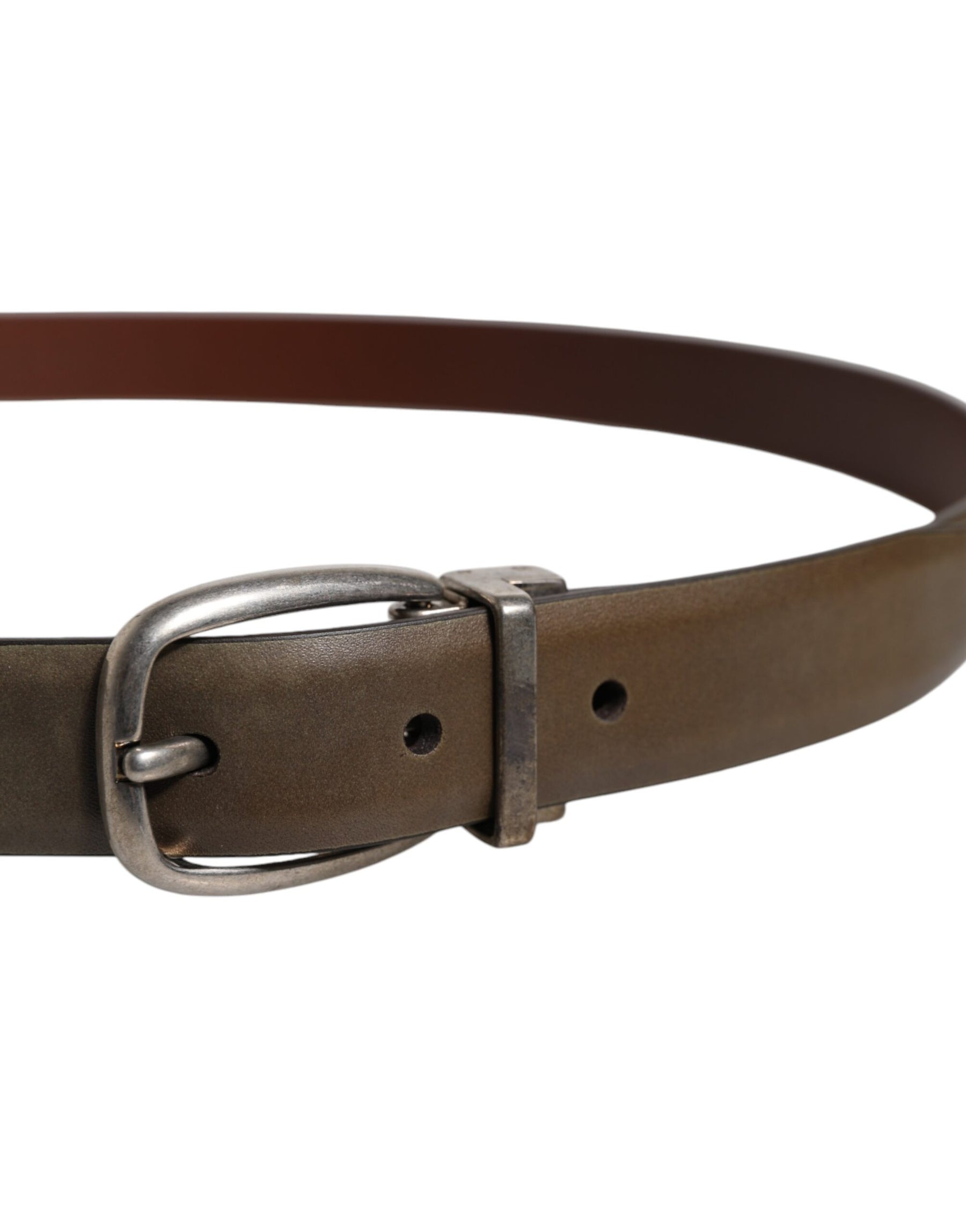 Dolce & Gabbana Brown Leather Classic Metal Logo Buckle Belt | Regal Royce