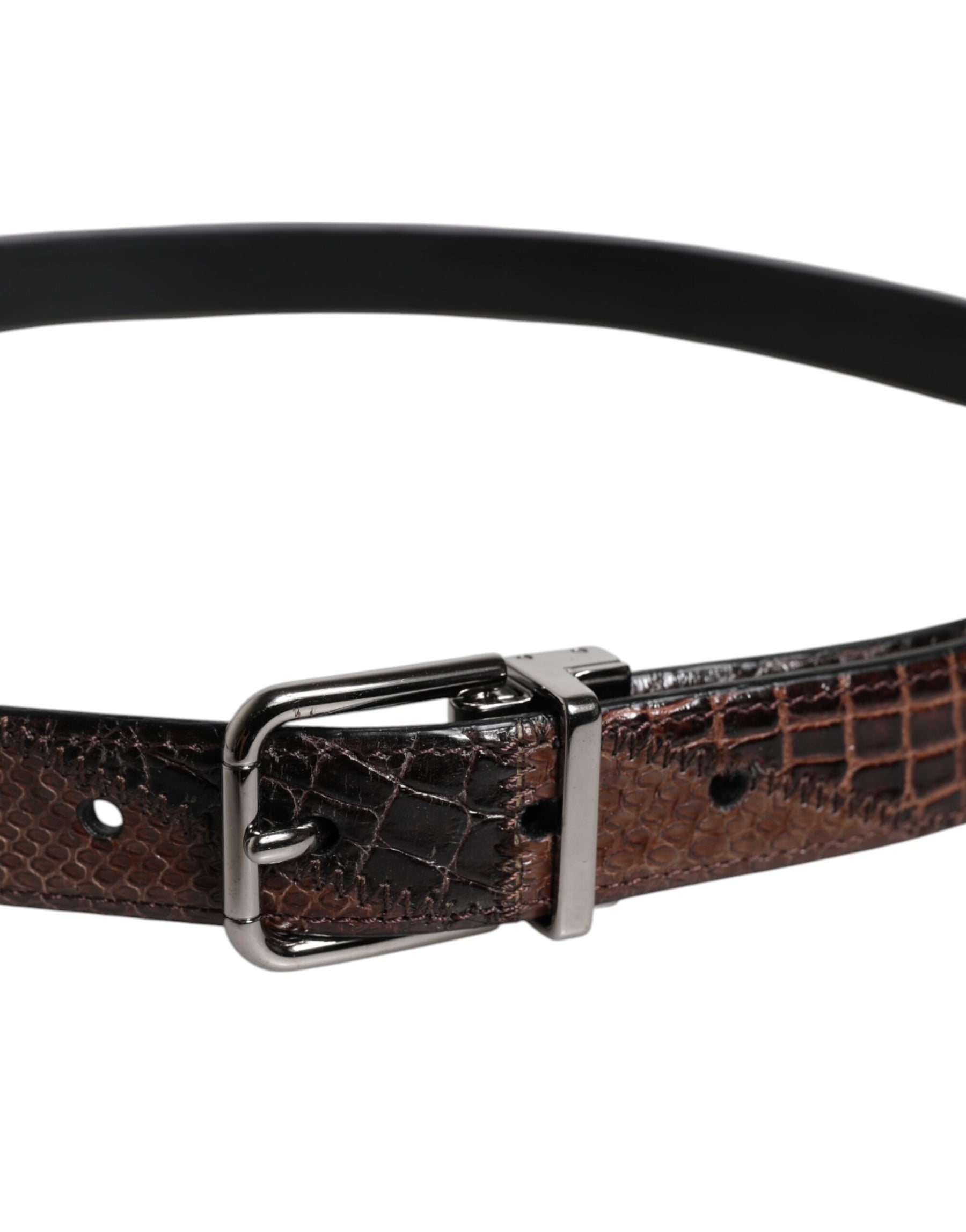 Dolce & Gabbana Brown Exotic Leather Metal Logo Buckle Belt | Regal Royce