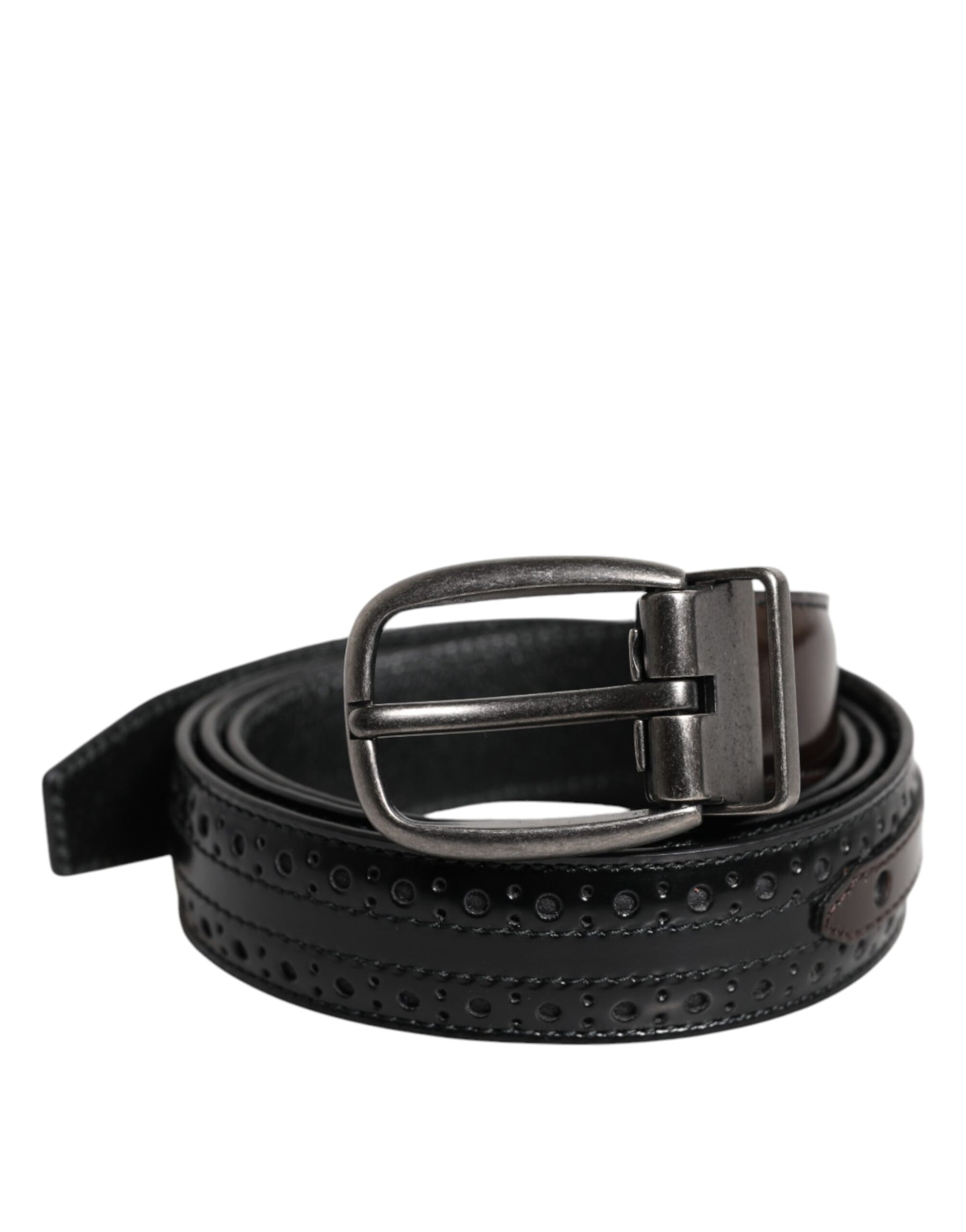 Dolce & Gabbana Black Brown Leather Classic Metal Buckle Belt | Regal Royce