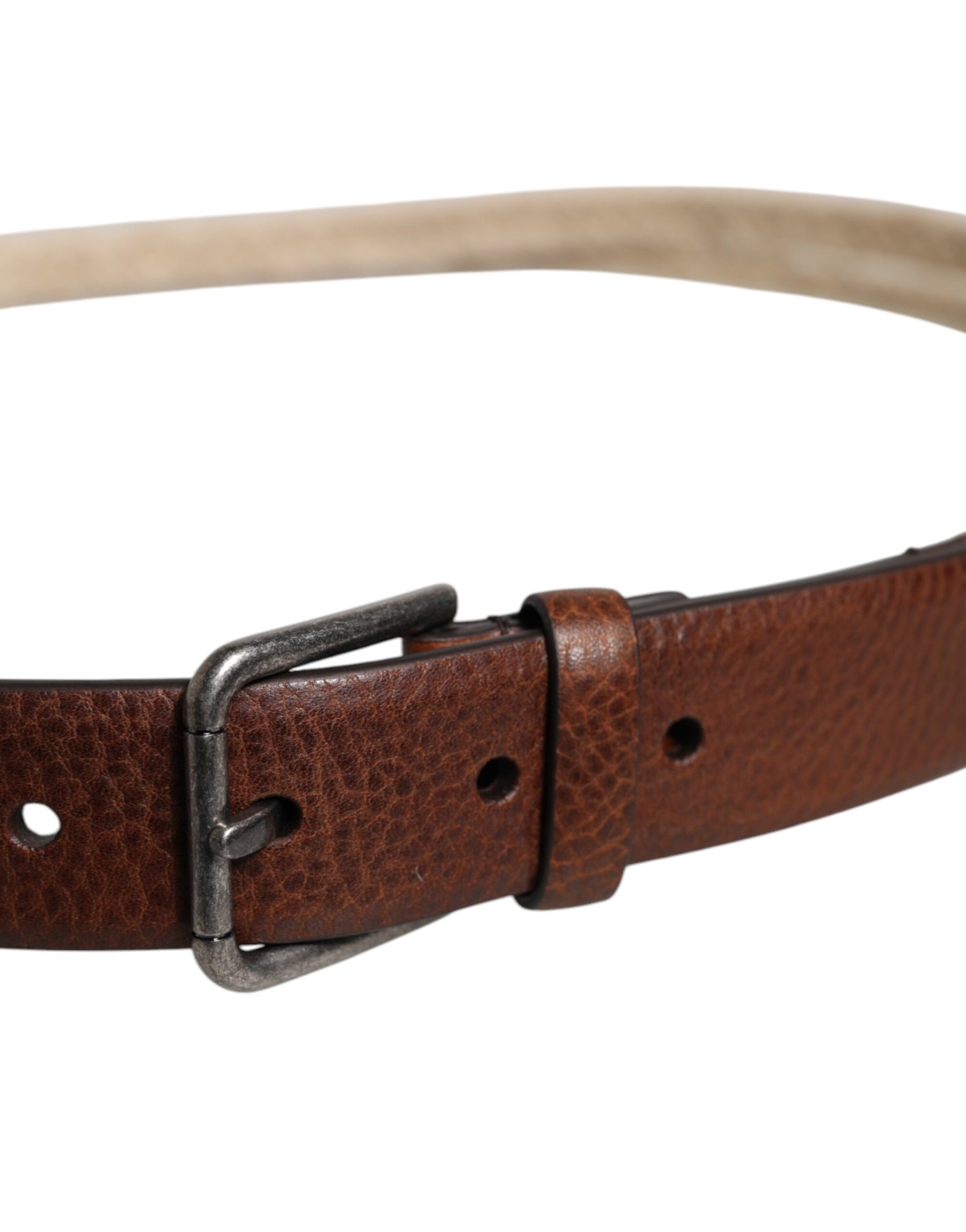 Dolce & Gabbana Brown Jute Leather Woven Metal Buckle Belt | Regal Royce