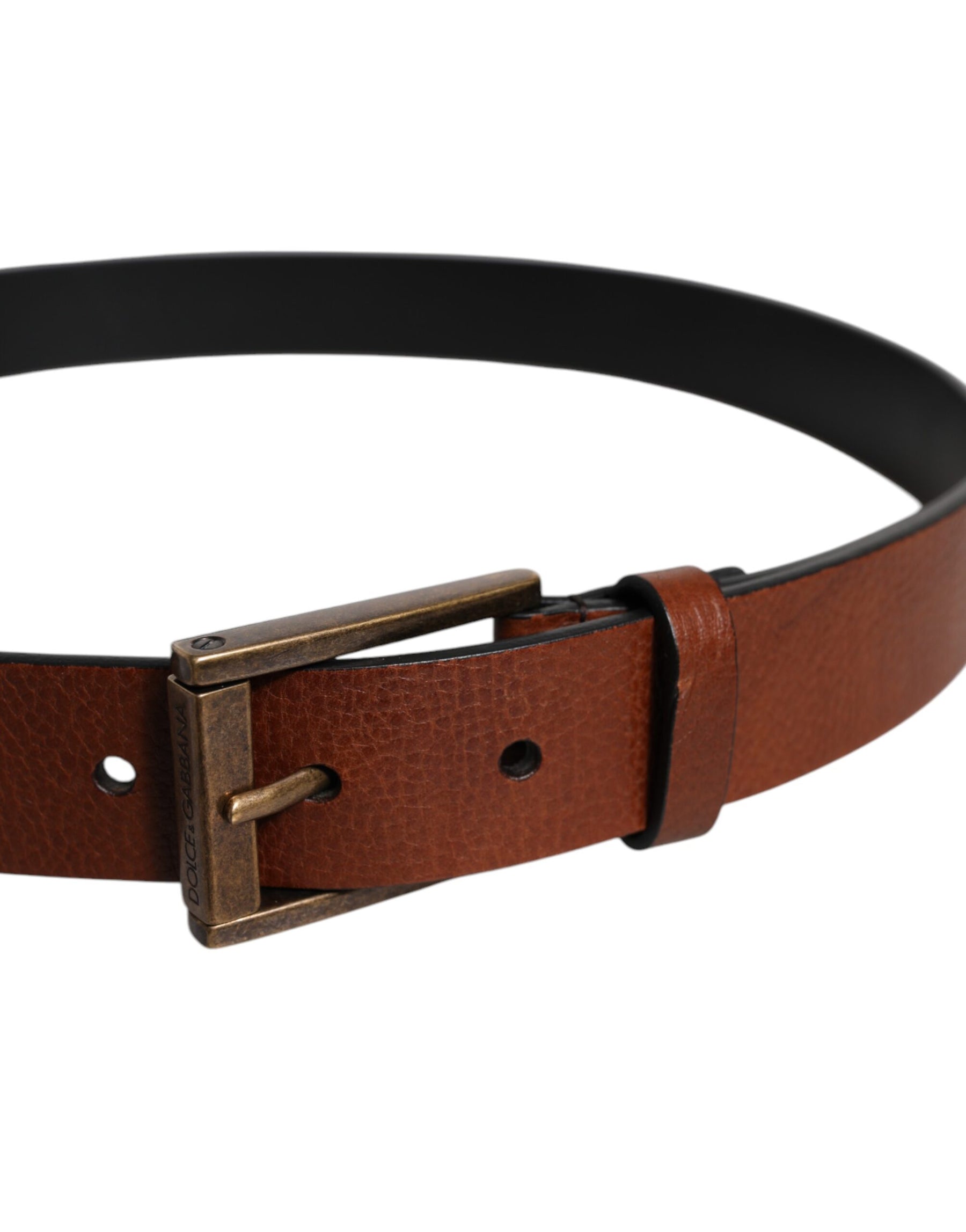 Dolce & Gabbana Brown Calf Leather Classic Metal Buckle Belt | Regal Royce