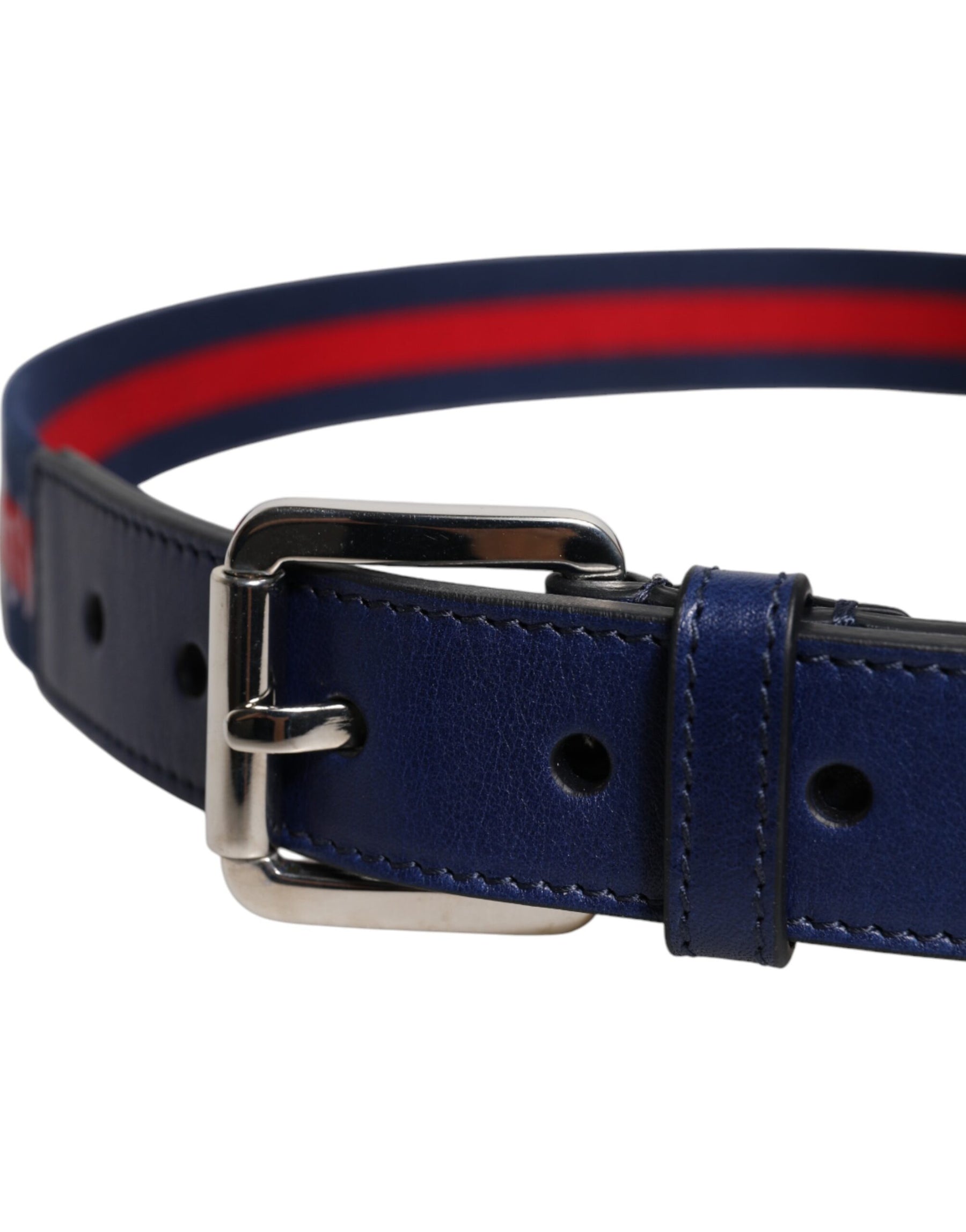 Dolce & Gabbana Blue Cotton Leather Printed Metal Buckle Belt | Regal Royce