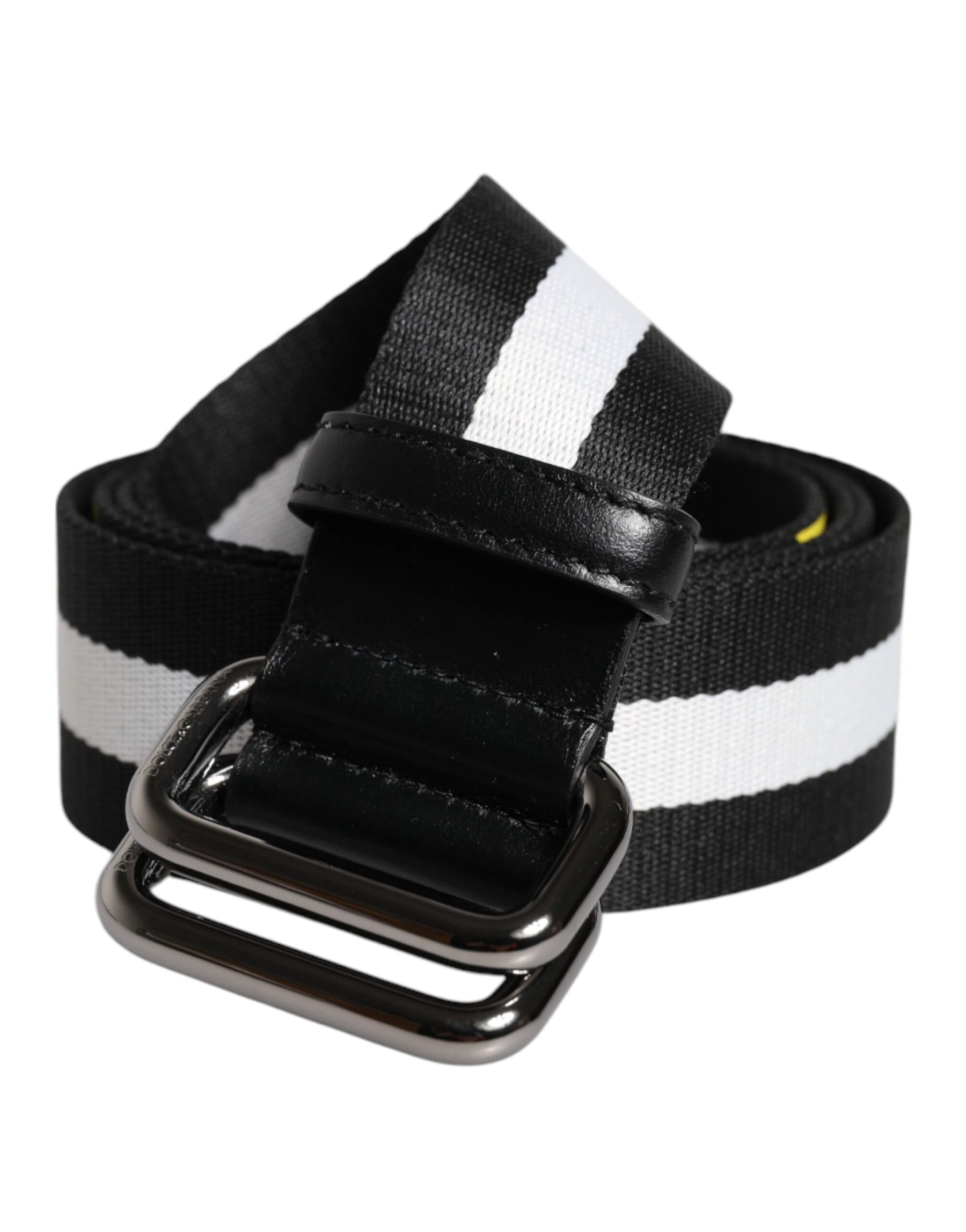 Dolce & Gabbana Black Yellow Logo Striped Metal Buckle Belt | Regal Royce