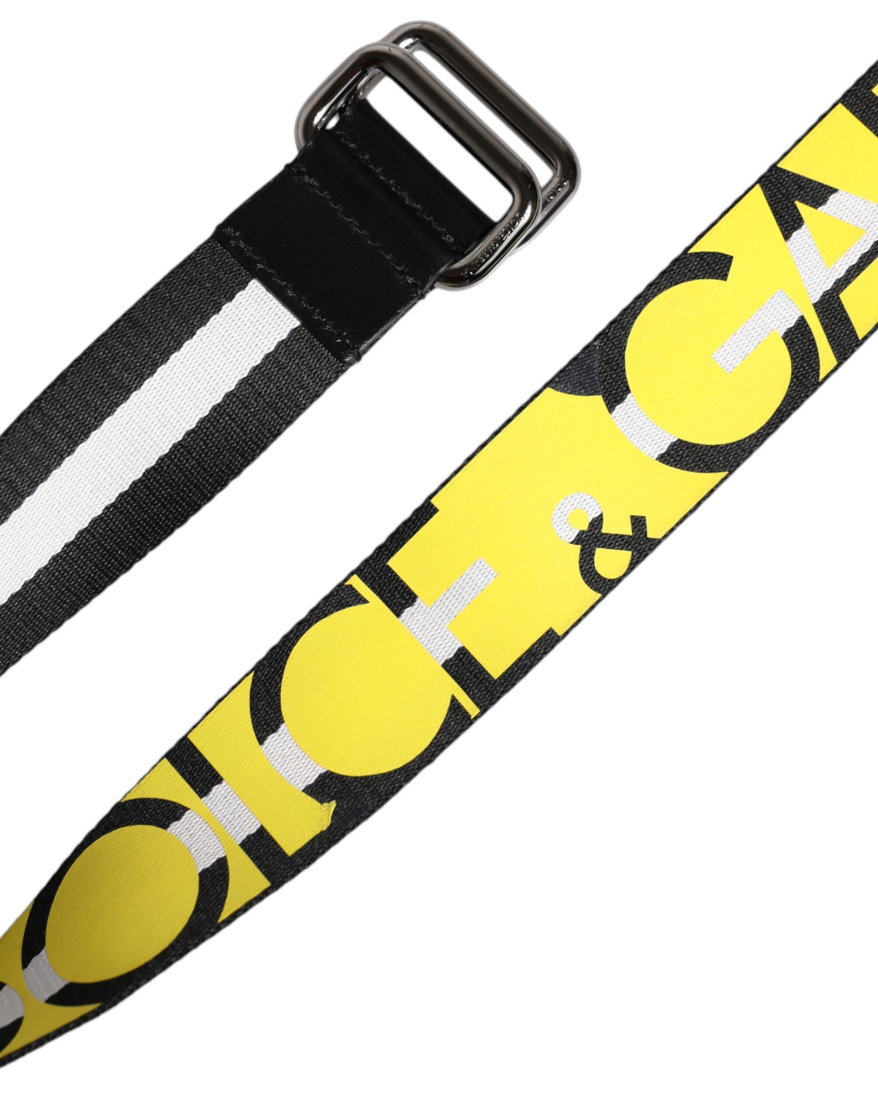Dolce & Gabbana Black Yellow Logo Striped Metal Buckle Belt | Regal Royce